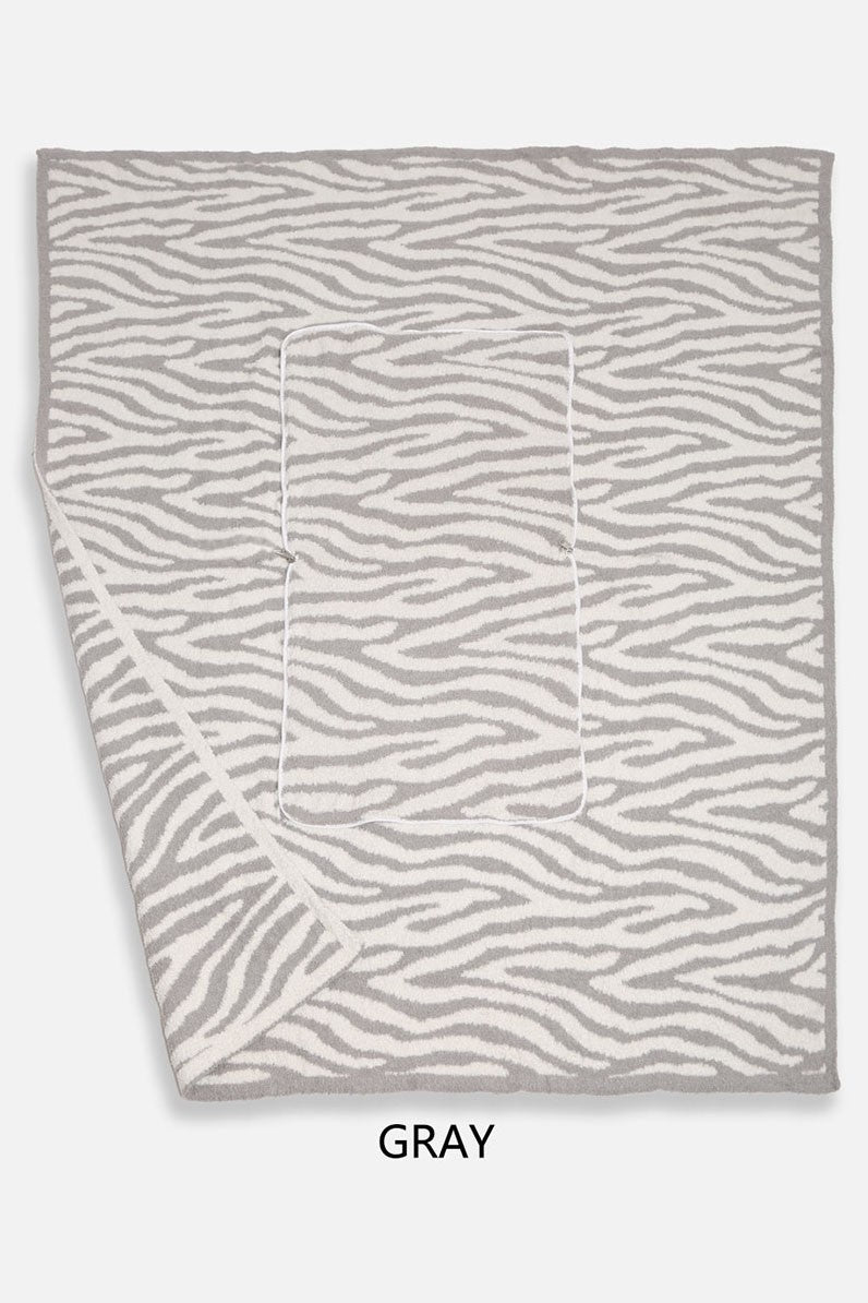 Fluffy Zebra Zip Up Blanket - Gray