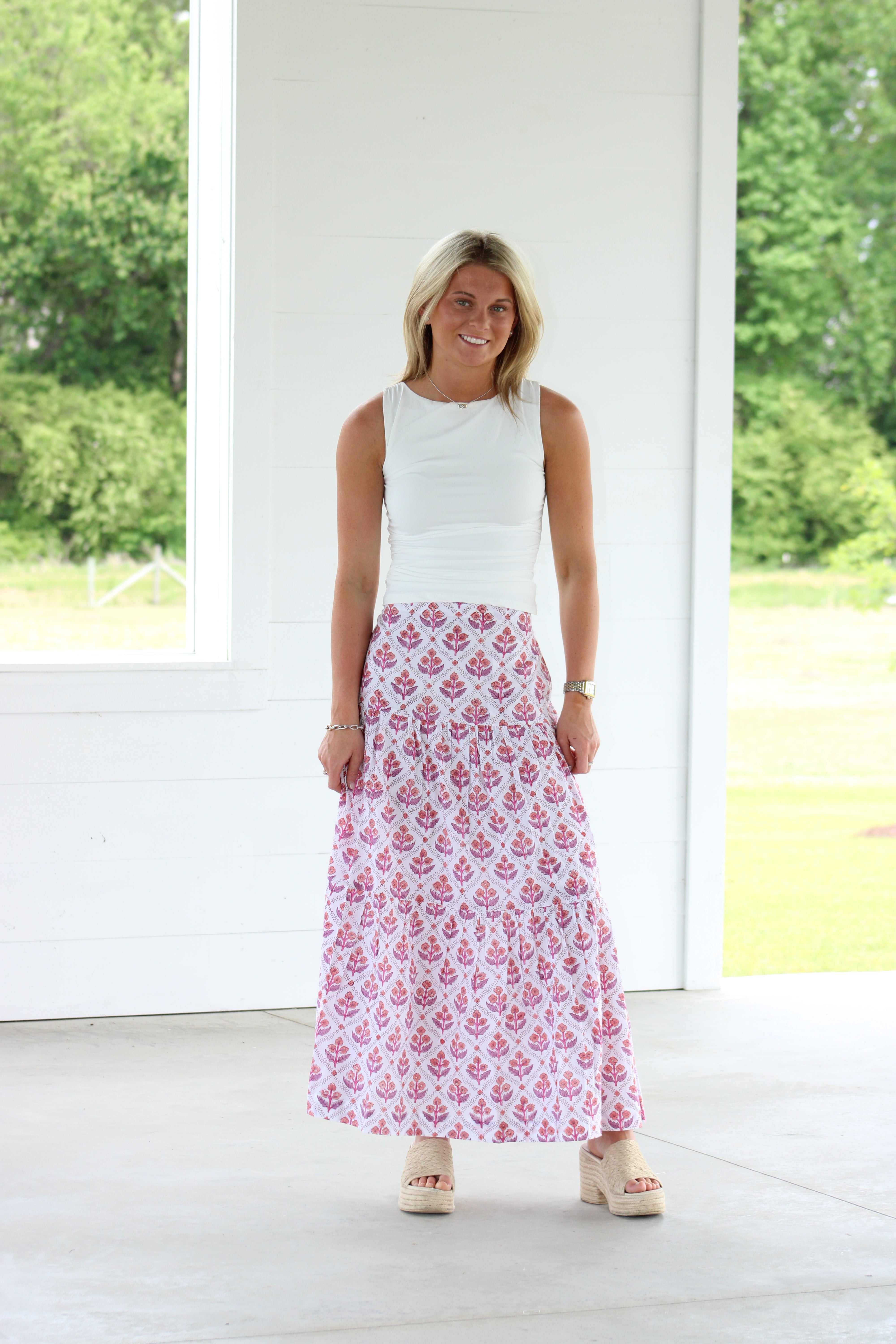 Serefina Midi Skirt - Purple & White