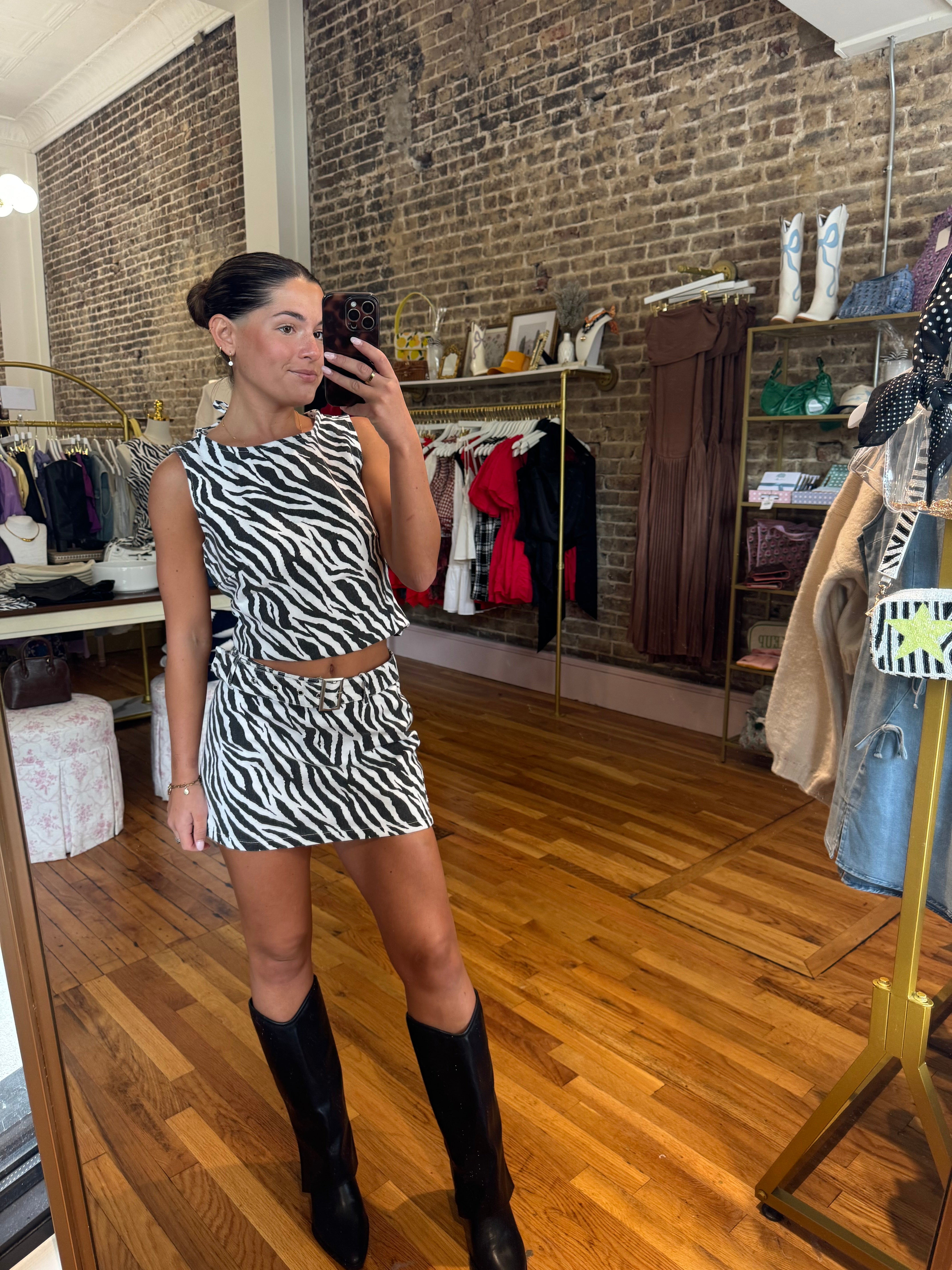 Sarah Denim Belted Skirt - Zebra