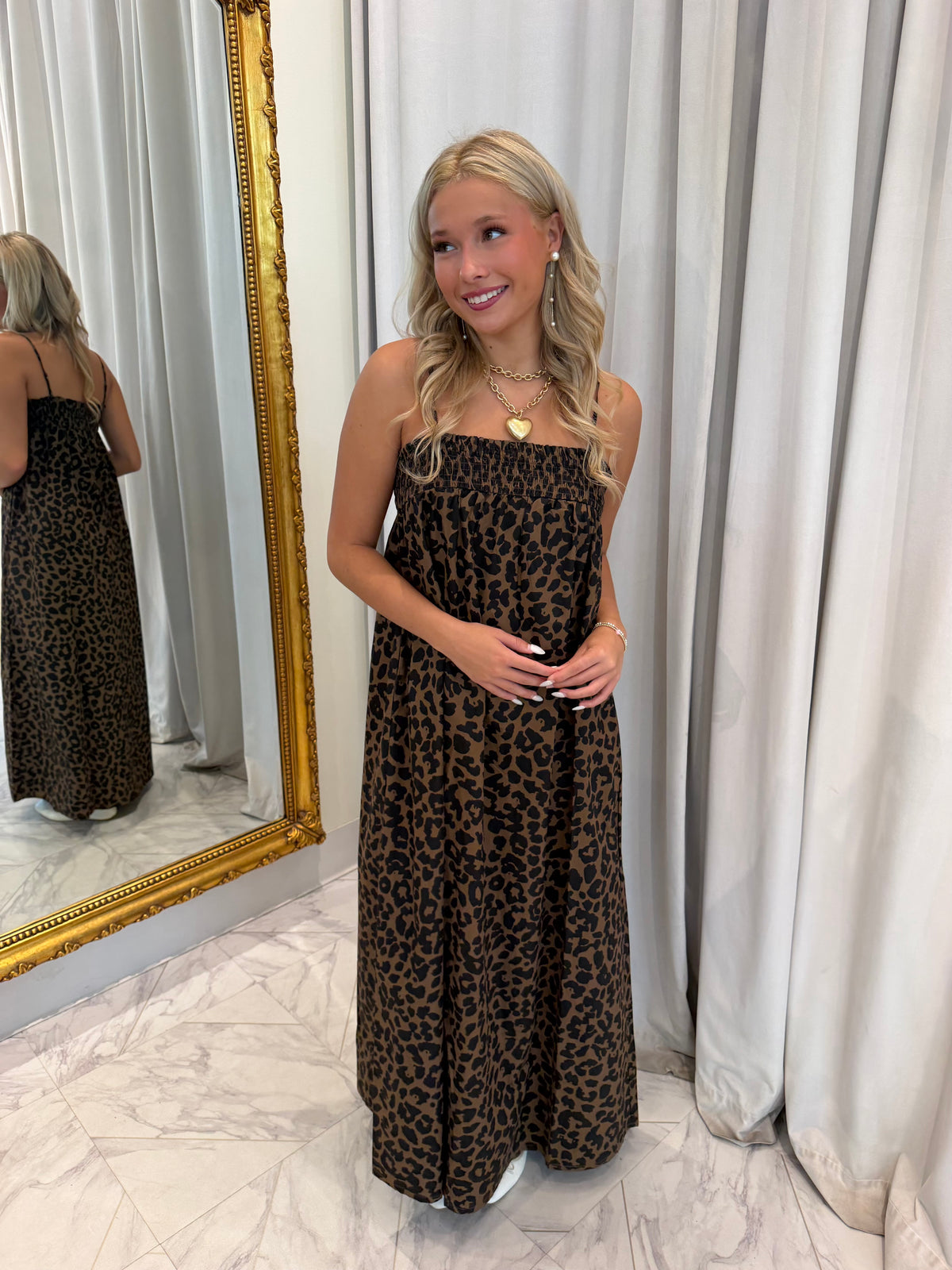 Leo Maxi Dress - Brown/Black Leopard Print