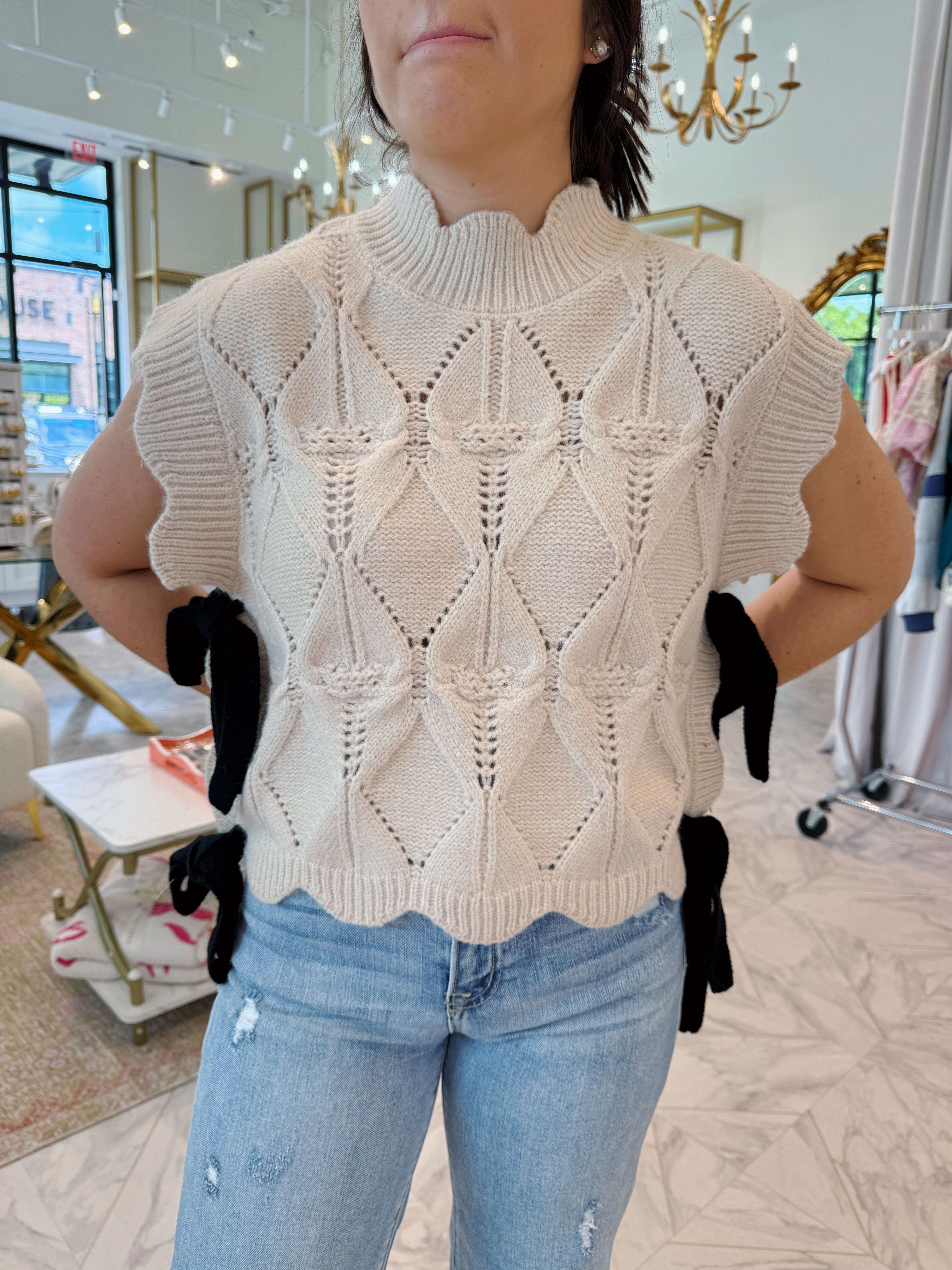 New Romantics Sweater Top - Beige / Black