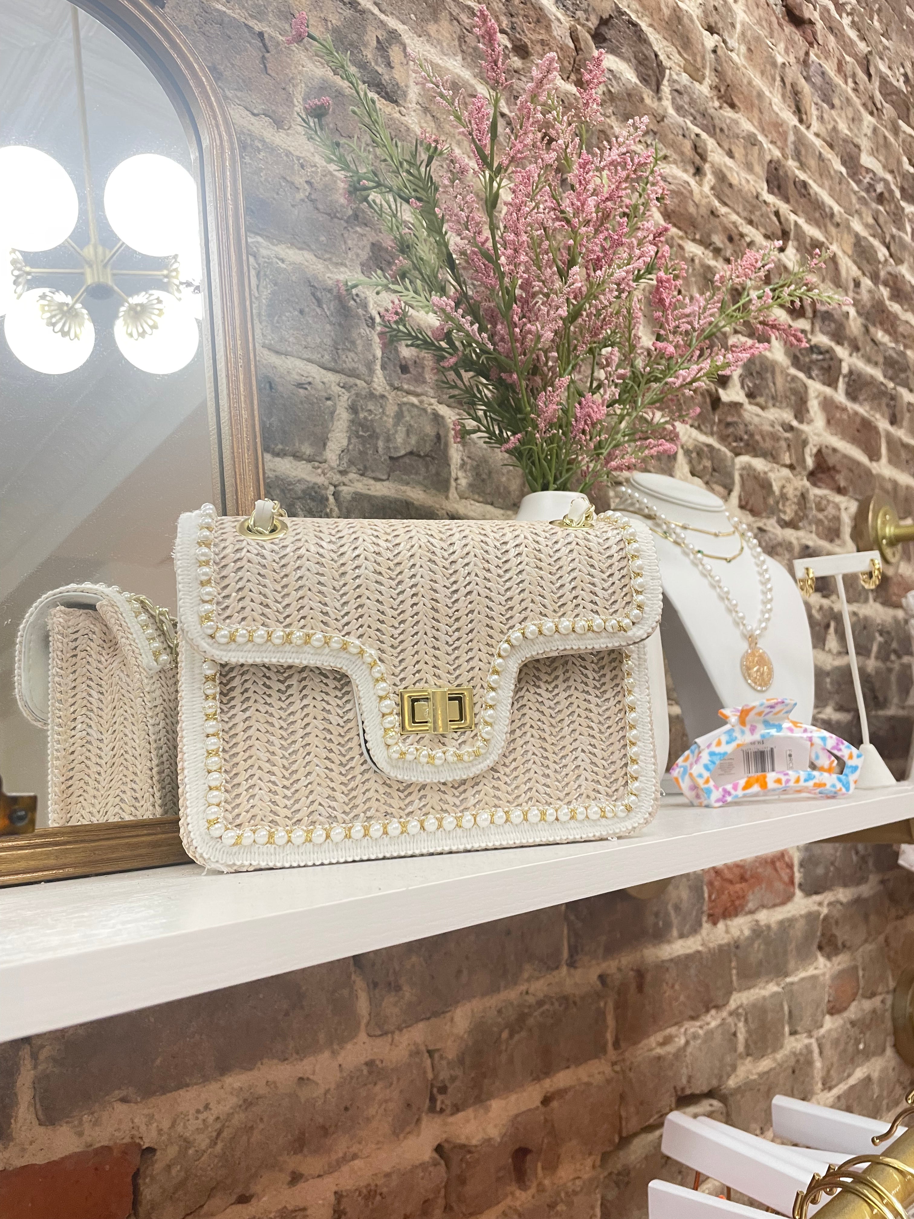 Coastal Charm Bag - Ivory & Gold with Pearls