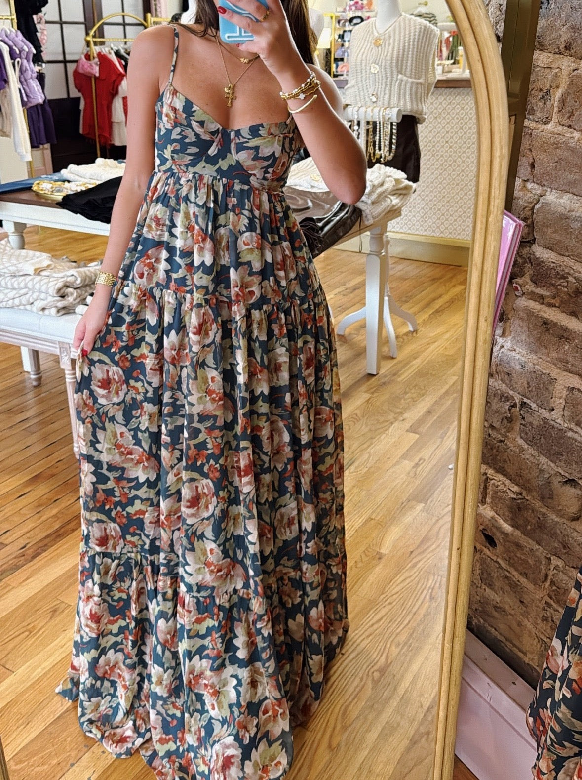 Say Anything Maxi Dress - Dark Green Floral