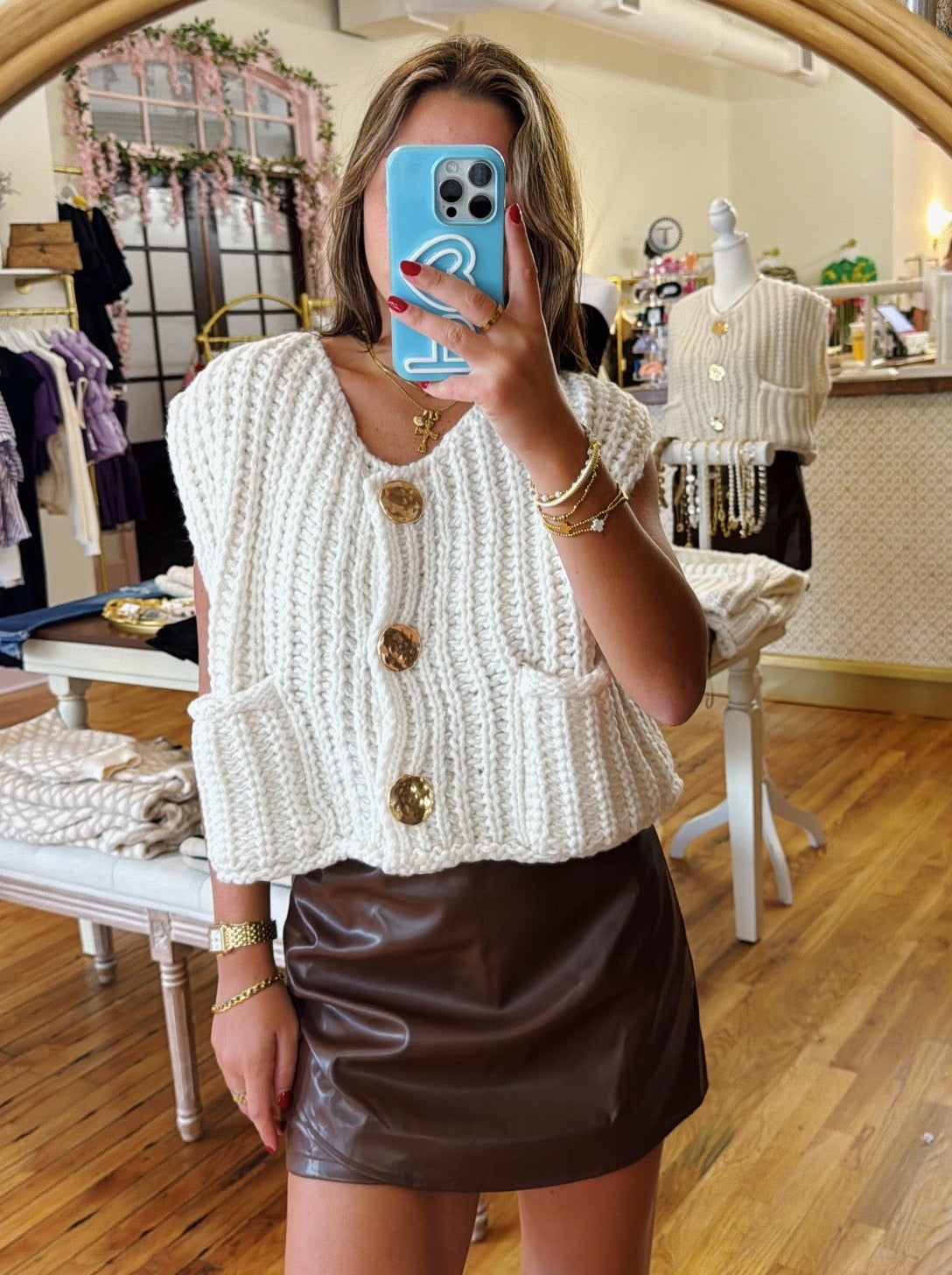 Avalon Mini Leather Skort - Brown