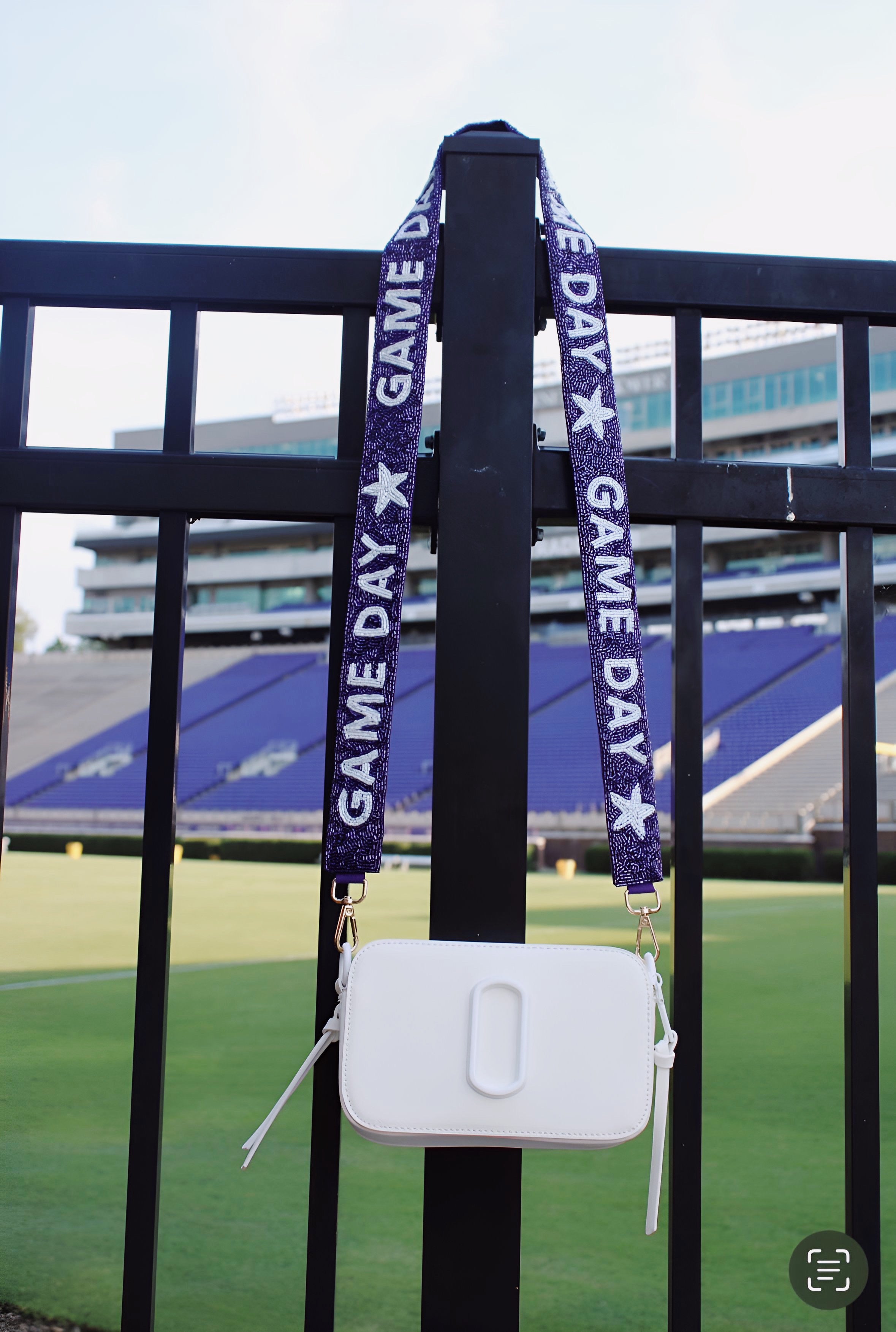 Beaded Game Day Purse Strap - Purple/White