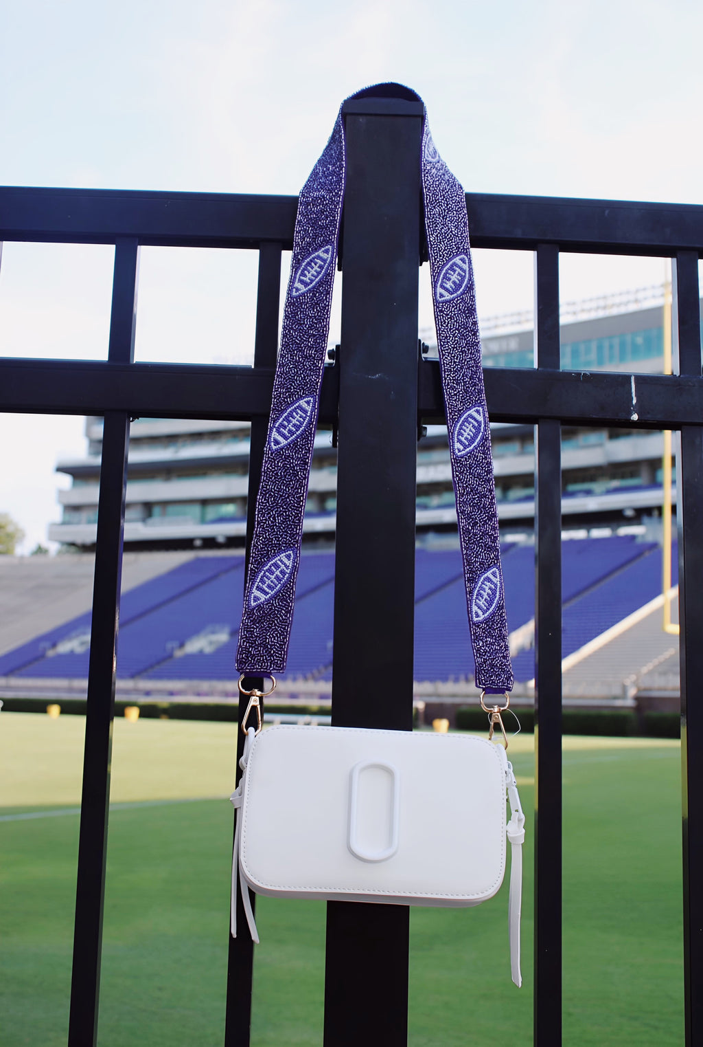 Beaded Purse Strap - Purple & Yellow Paw Print