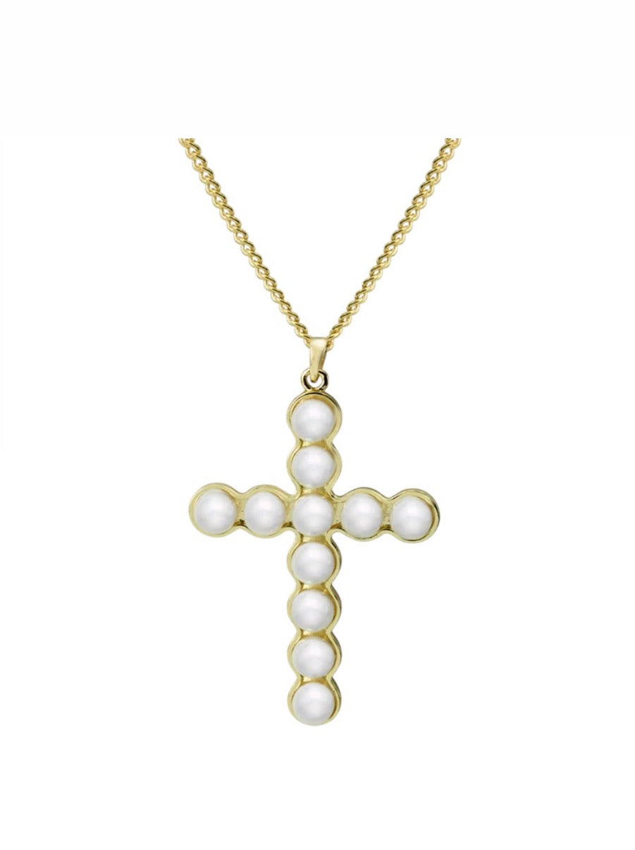 Rebecca Pearl Cross Necklace - Gold