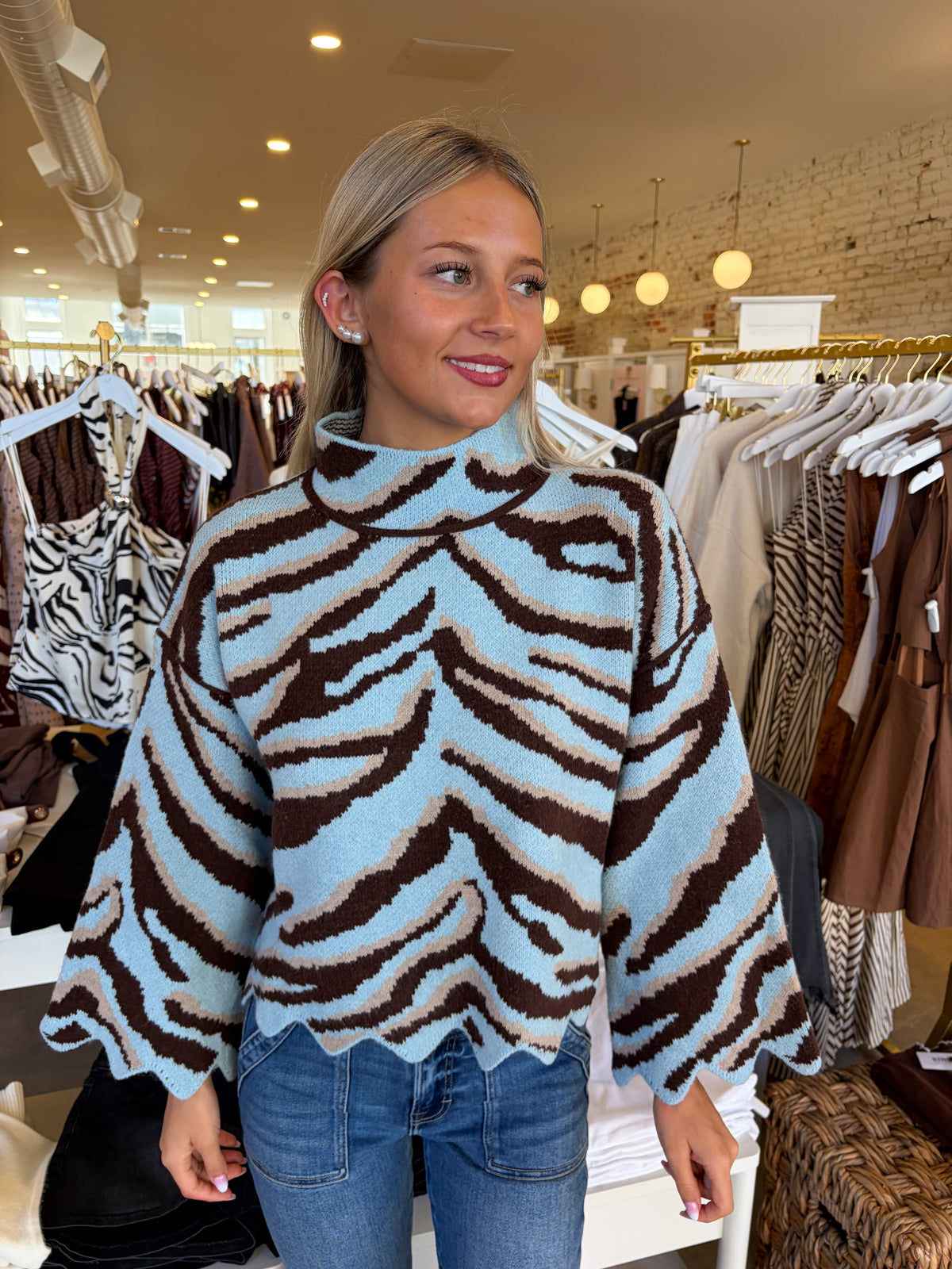Cayman Sweater - Light Blue Zebra