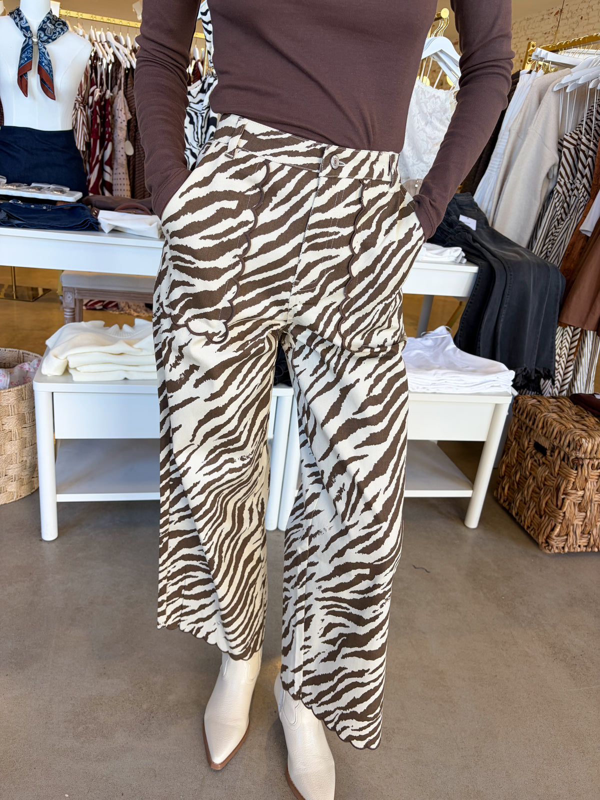 Wild Style Scalloped Pocket Pants - Zebra