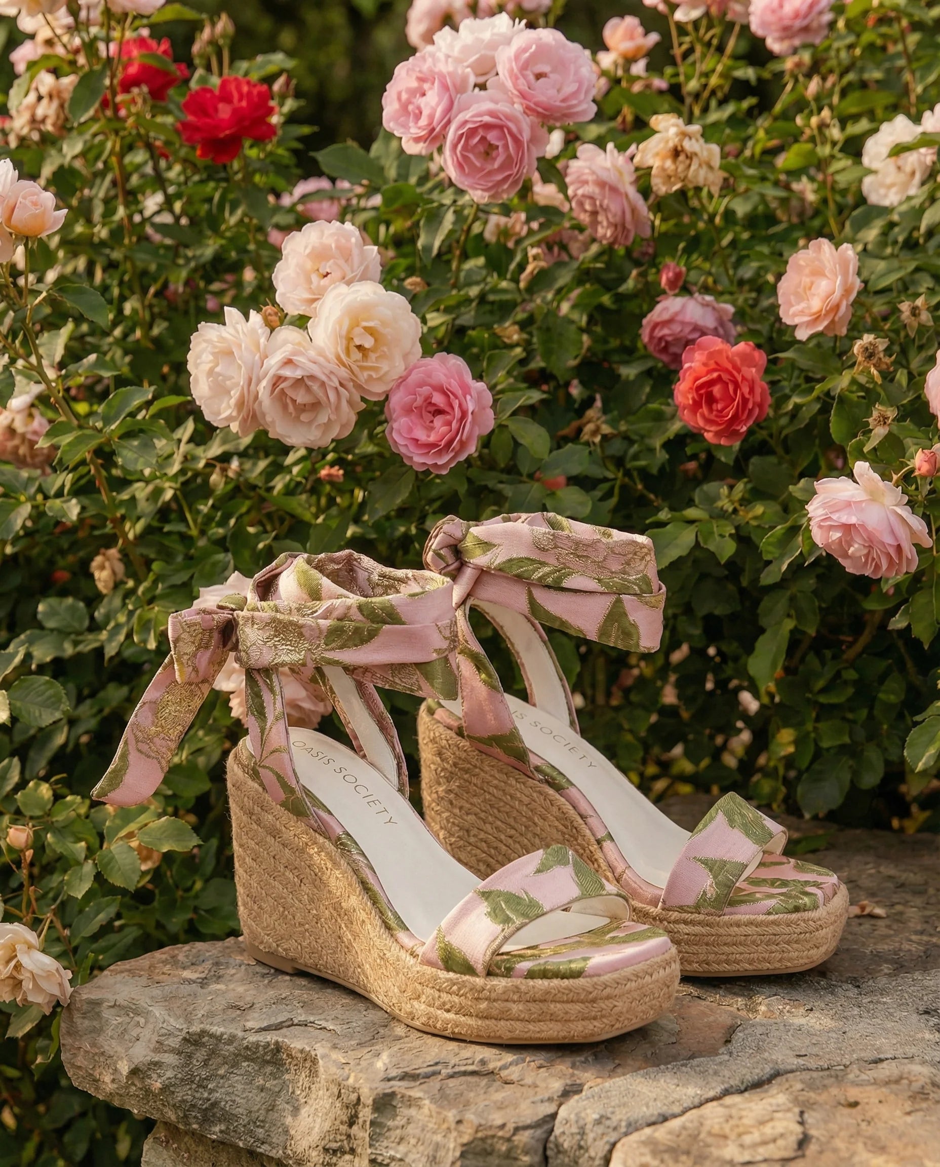 The Oceana Rose Garden Floral Wrap Espadrille Wedge