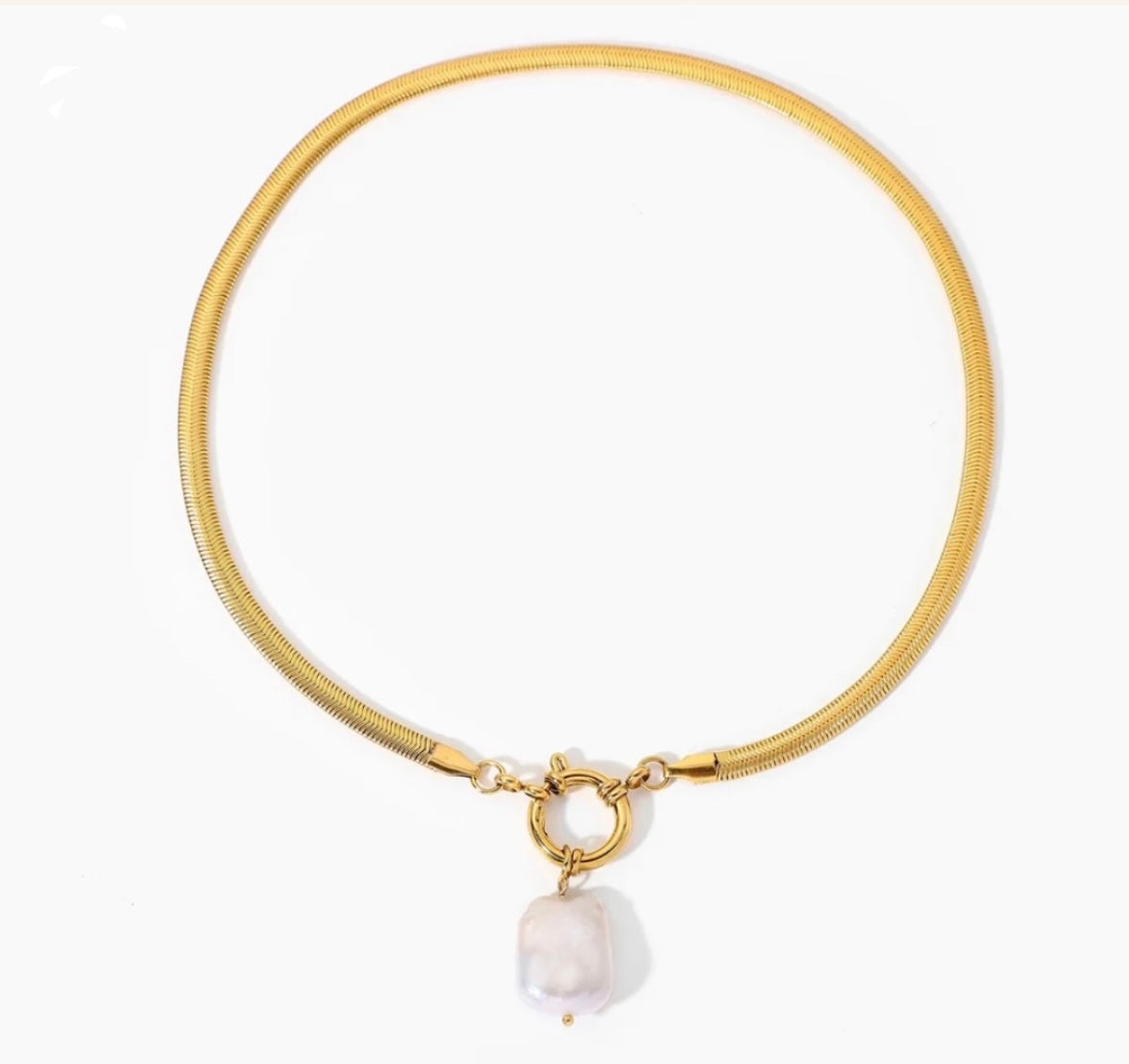 Herringbone Pearl Necklace - Water Resistant