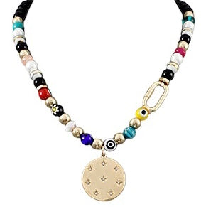 Starbust Disk & Multi Beads Necklace