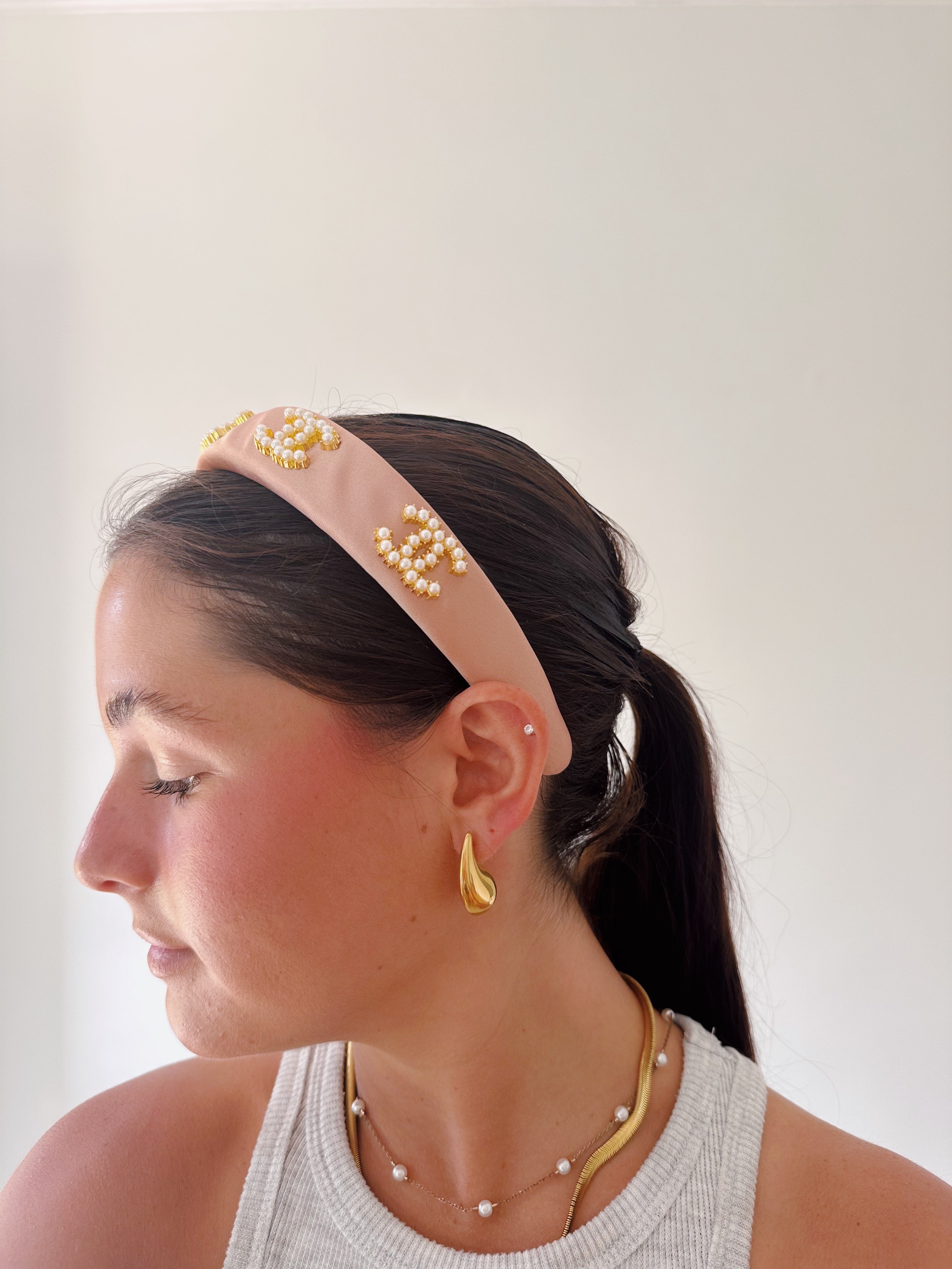 Pink Silk & Pearl Headband