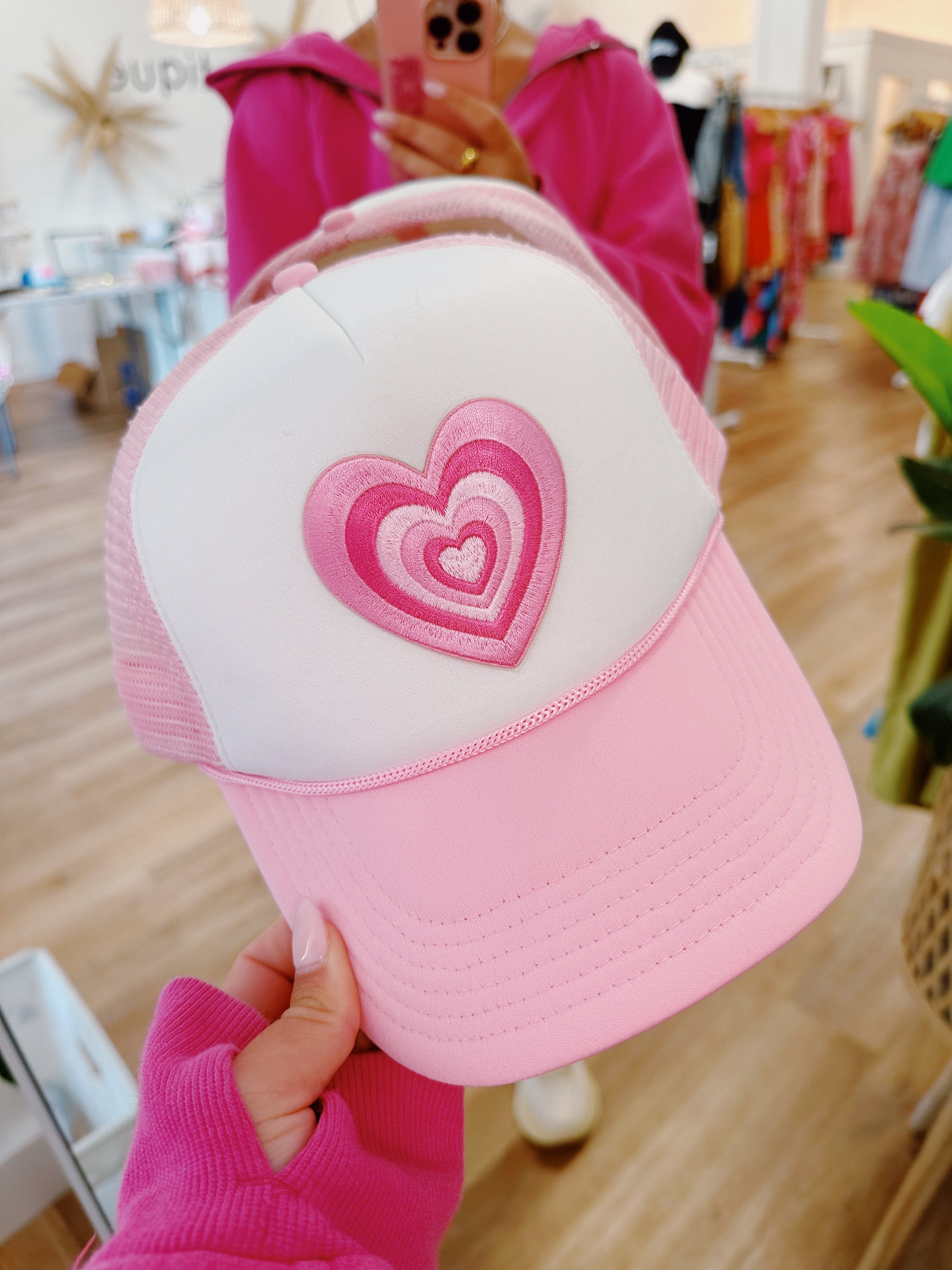 Embroidered Lucky In Love Trucker Hat - Pink