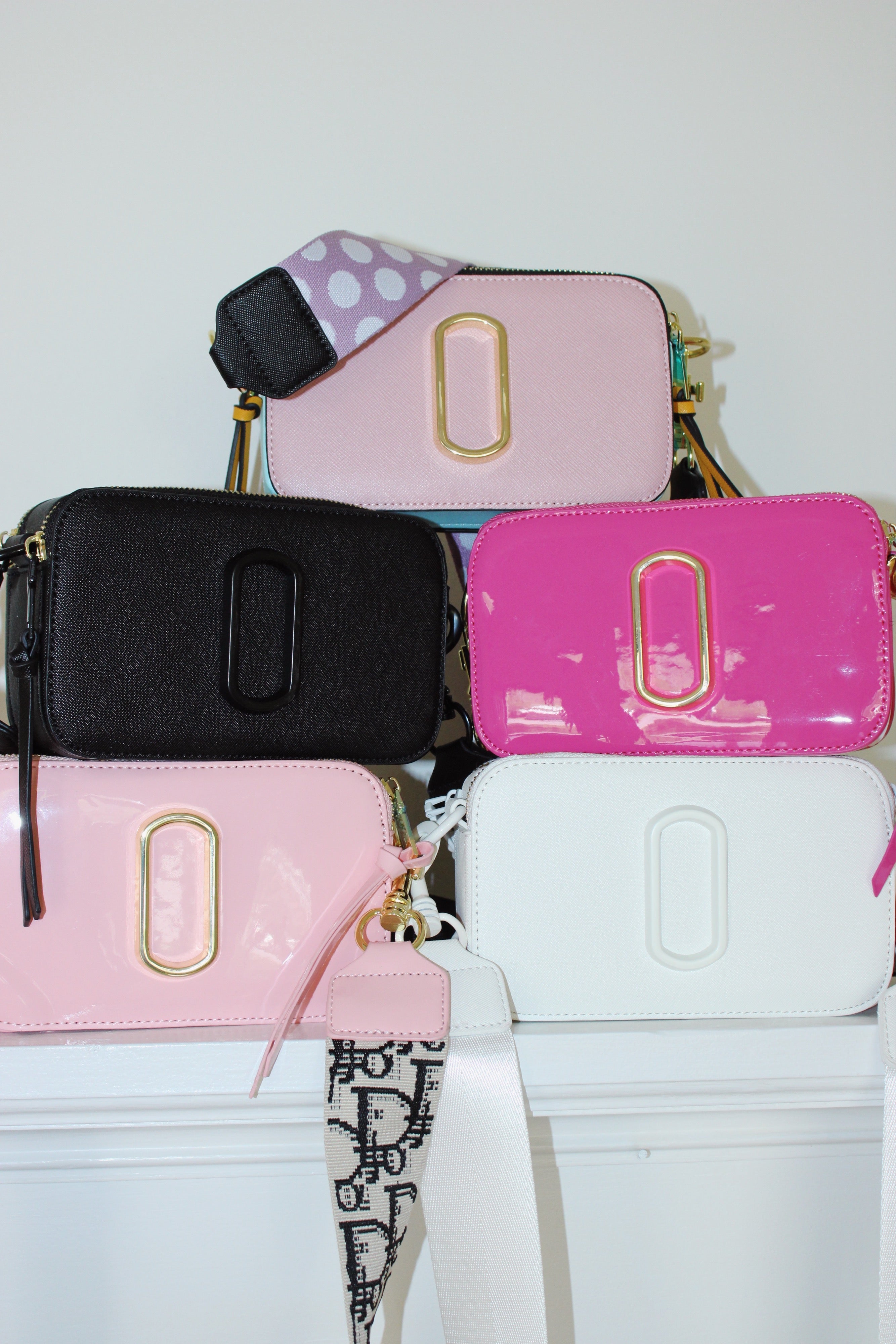 Glossy Bag - Designer Strap - Hot Pink & Light Pink