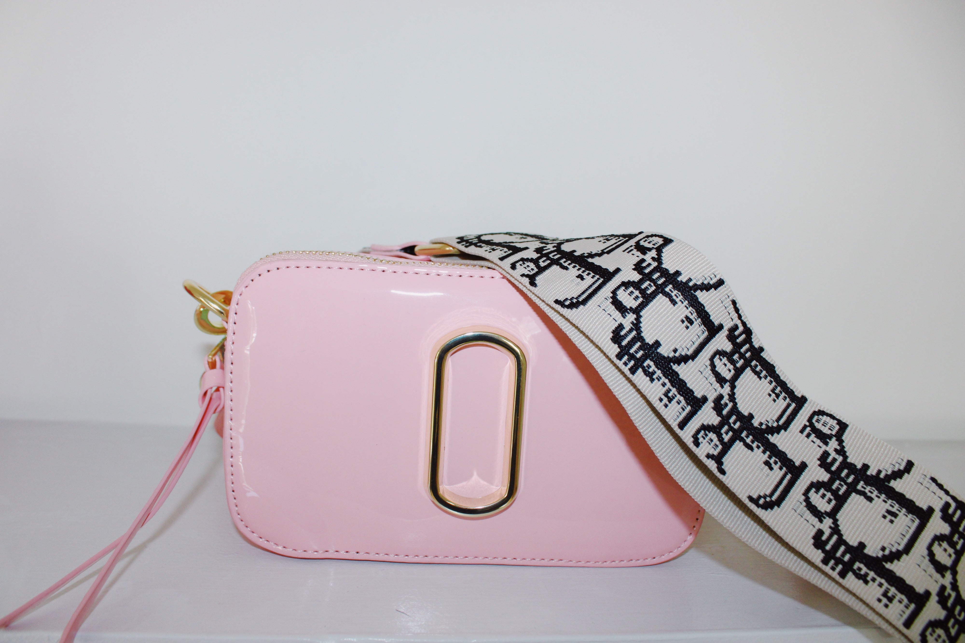 Glossy Bag - Designer Strap - Hot Pink & Light Pink