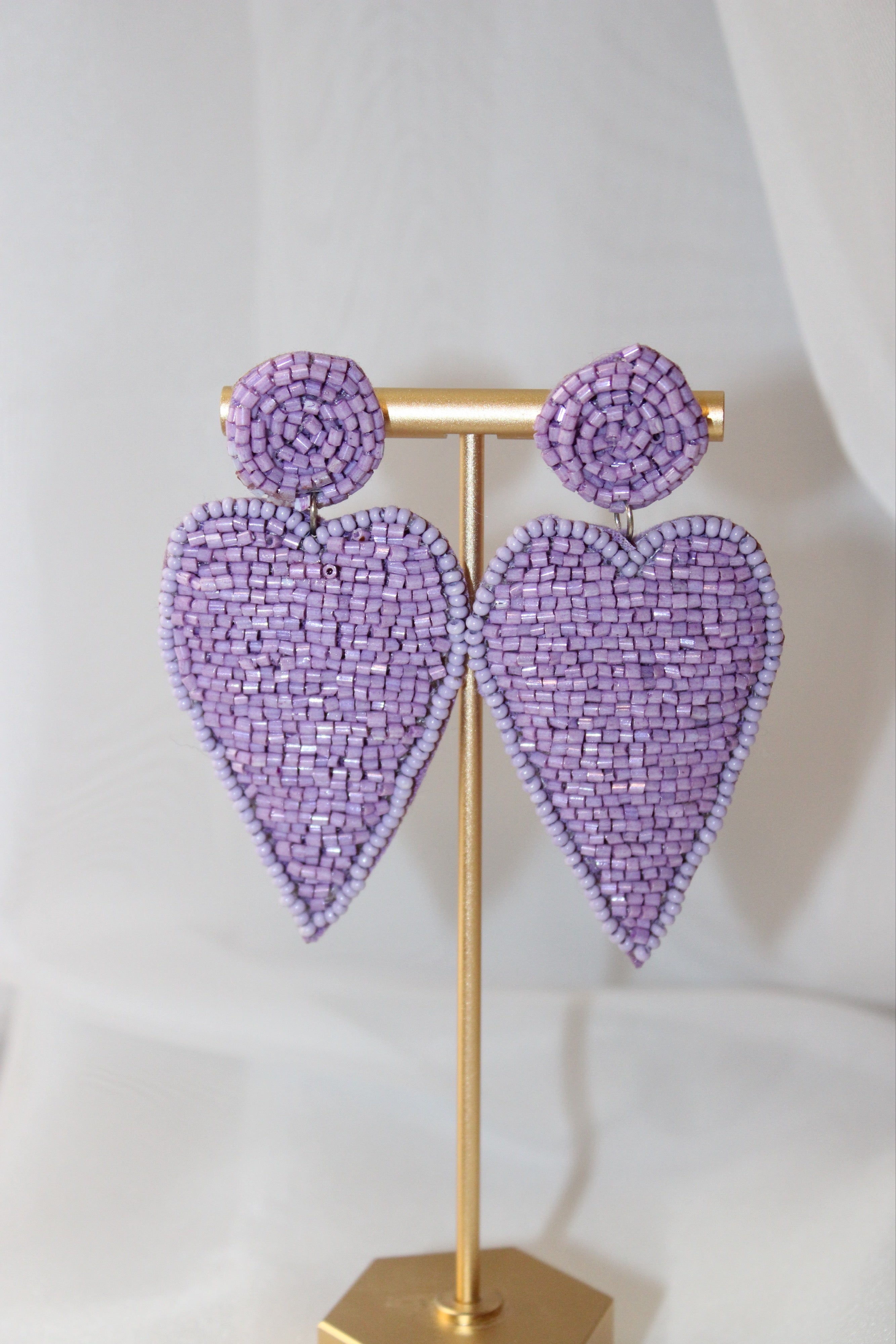 lavender beaded heart earrings