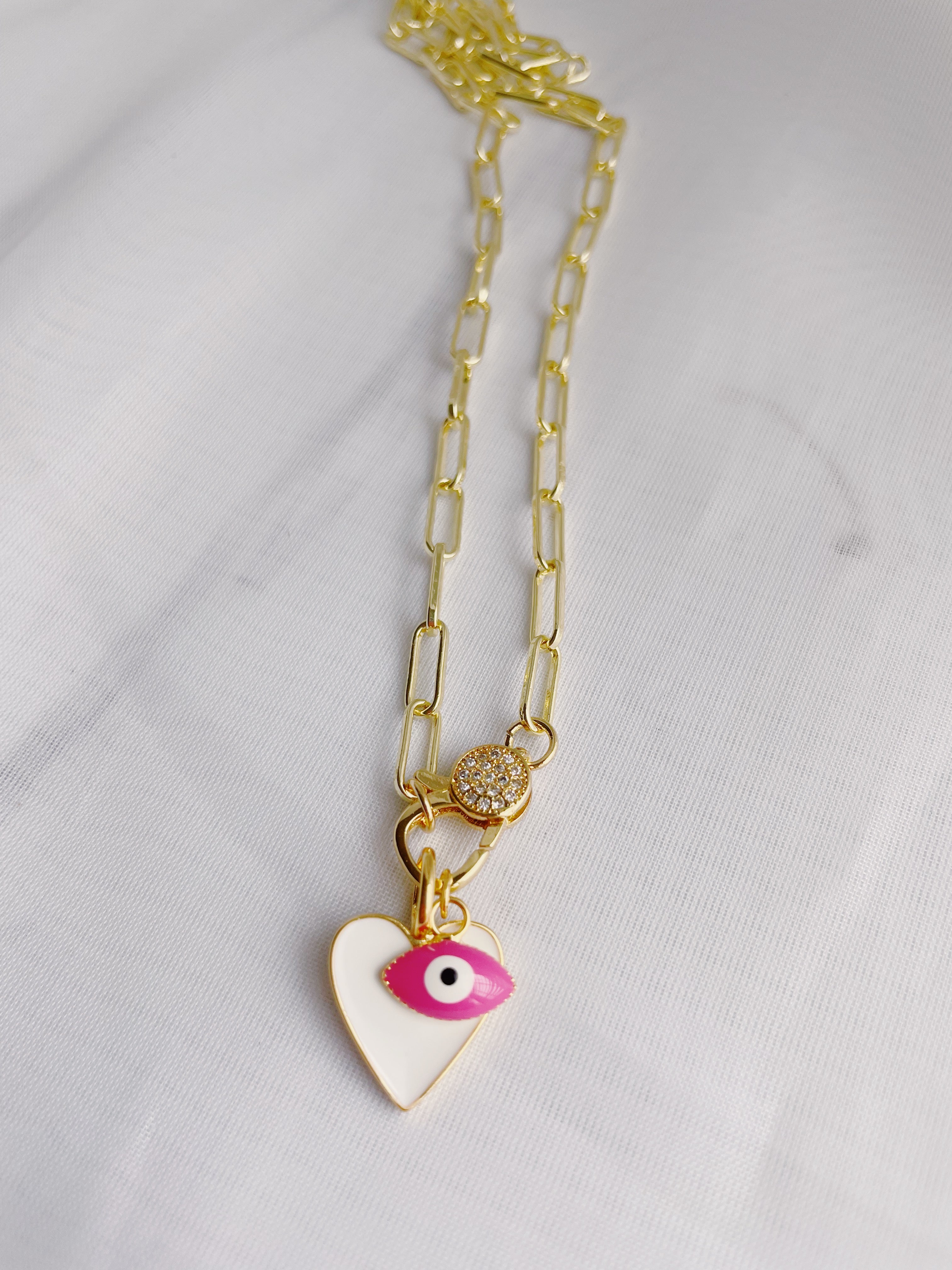 Evil Eye & Heart Cluster Necklace