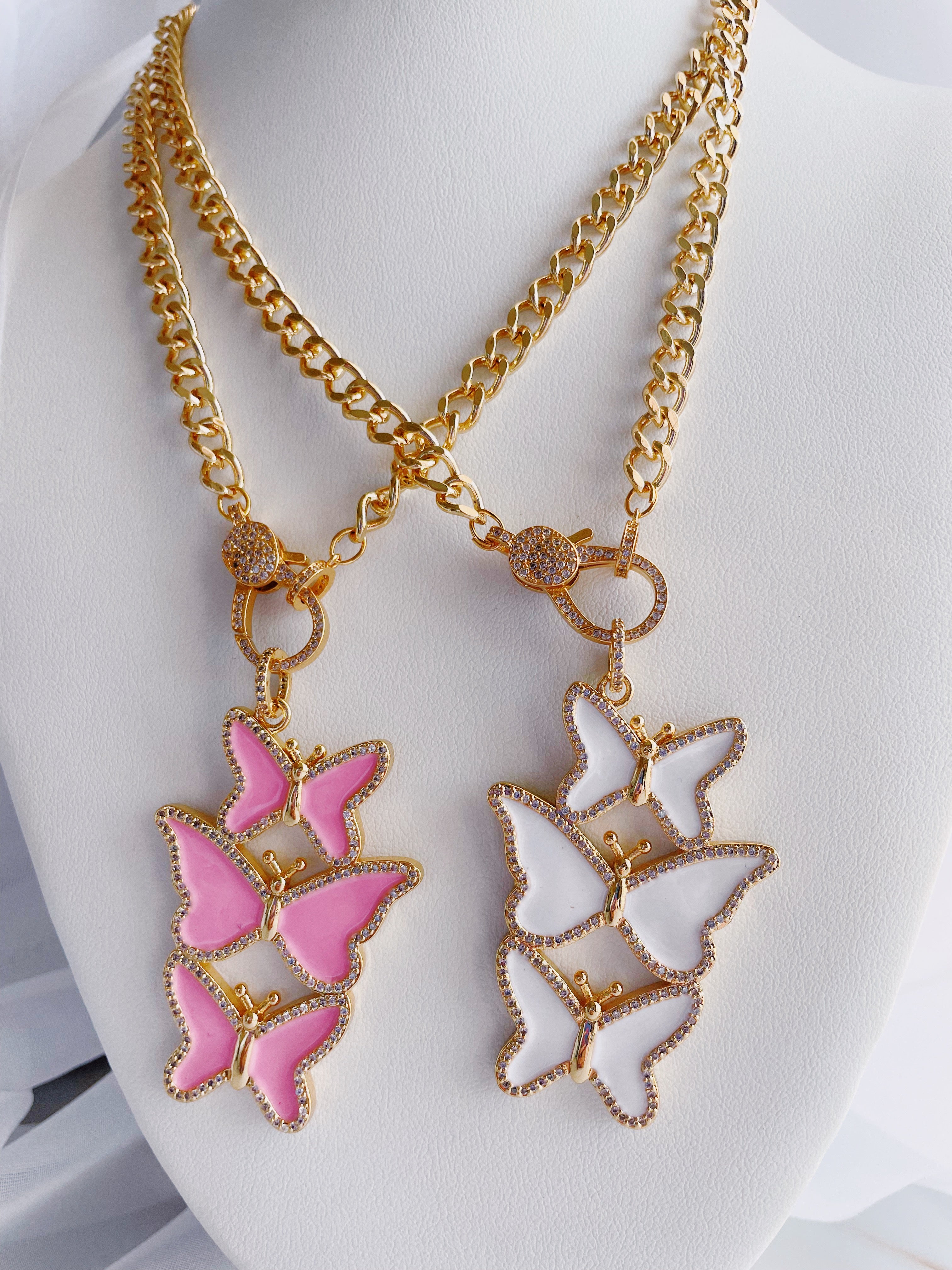 Triple butterfly charm necklace