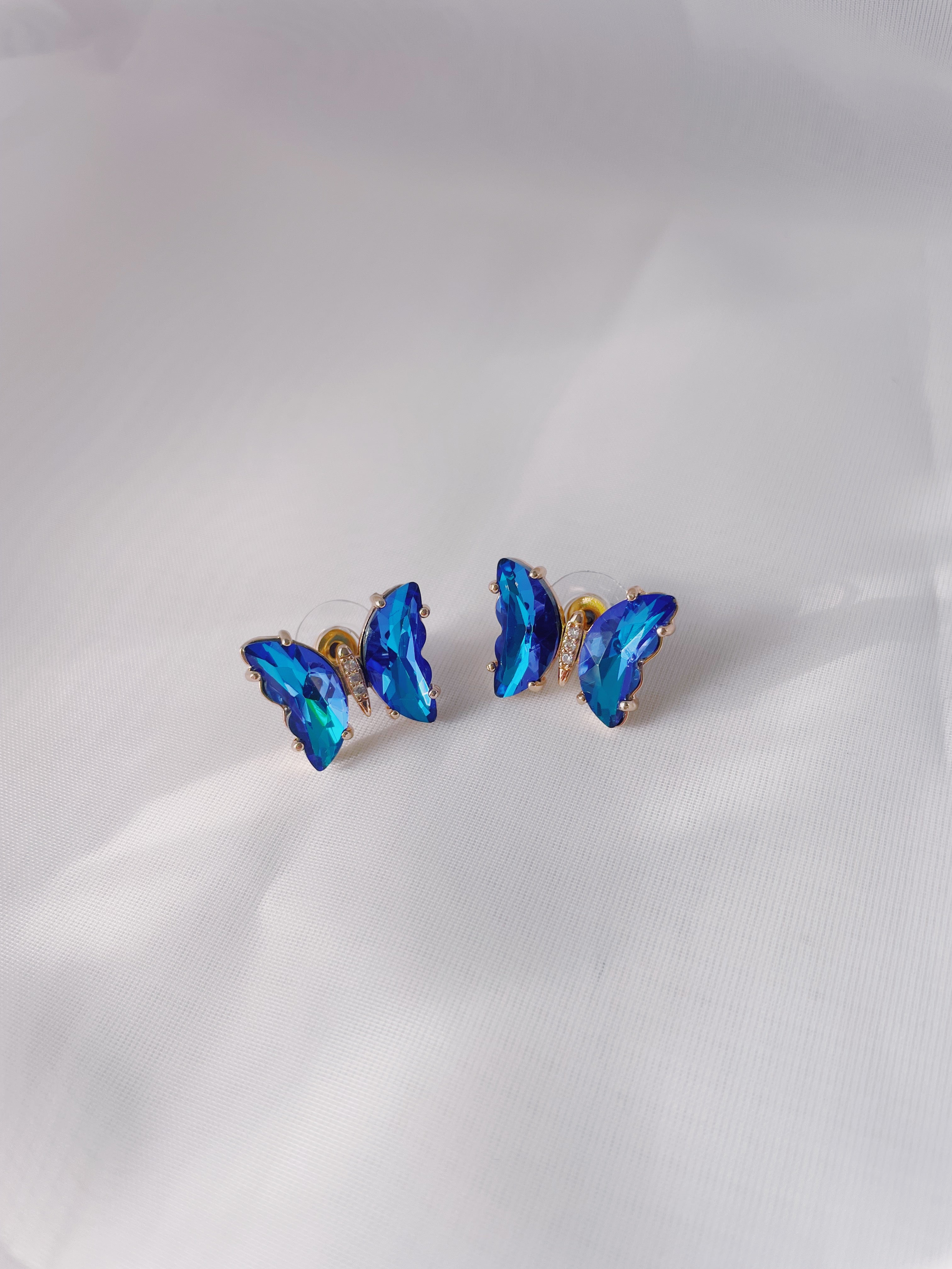 Jeweled Butterfly Studs - Blue