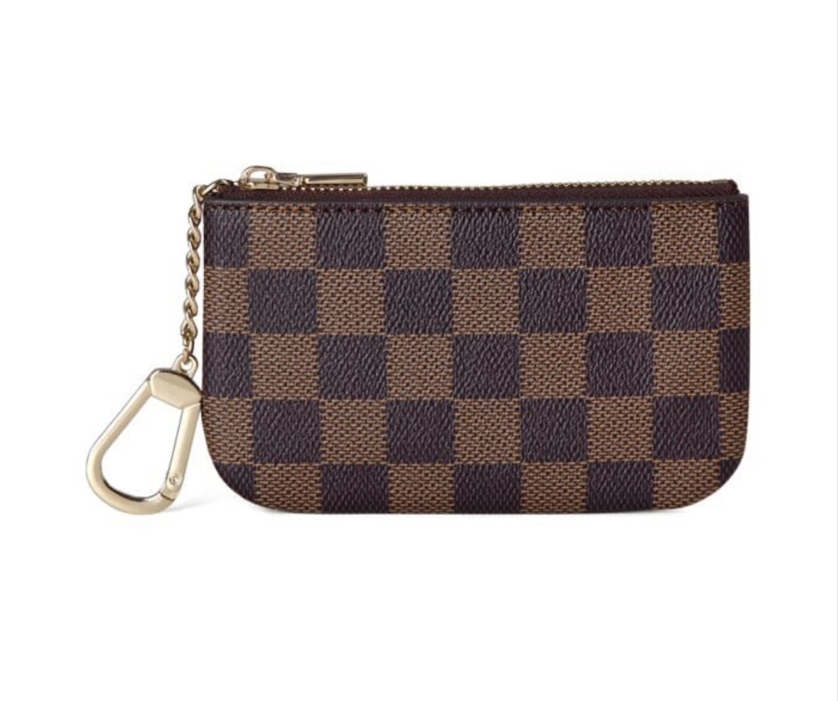Checkered Key Wallet - Brown
