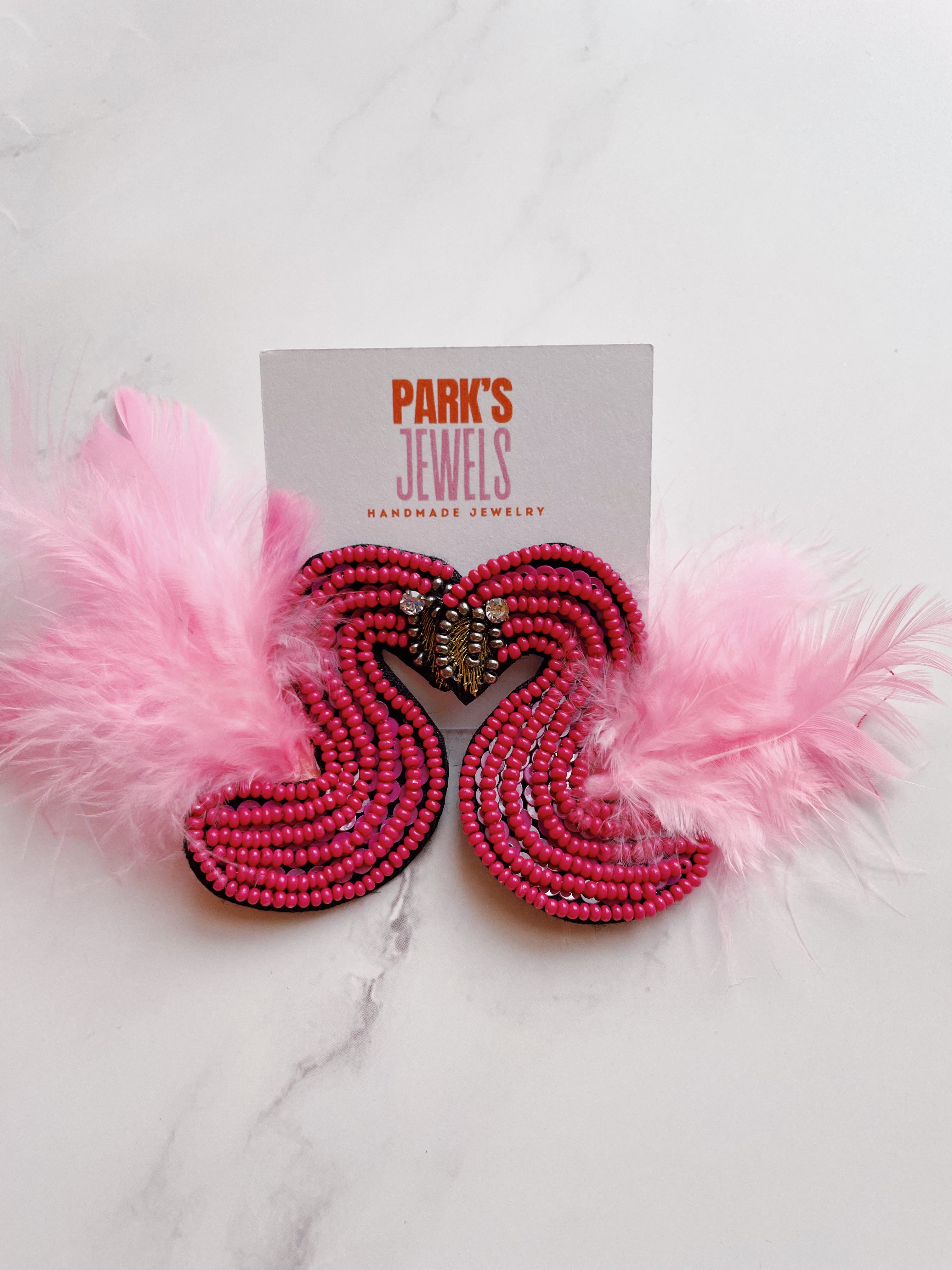 flamingo feather earrings