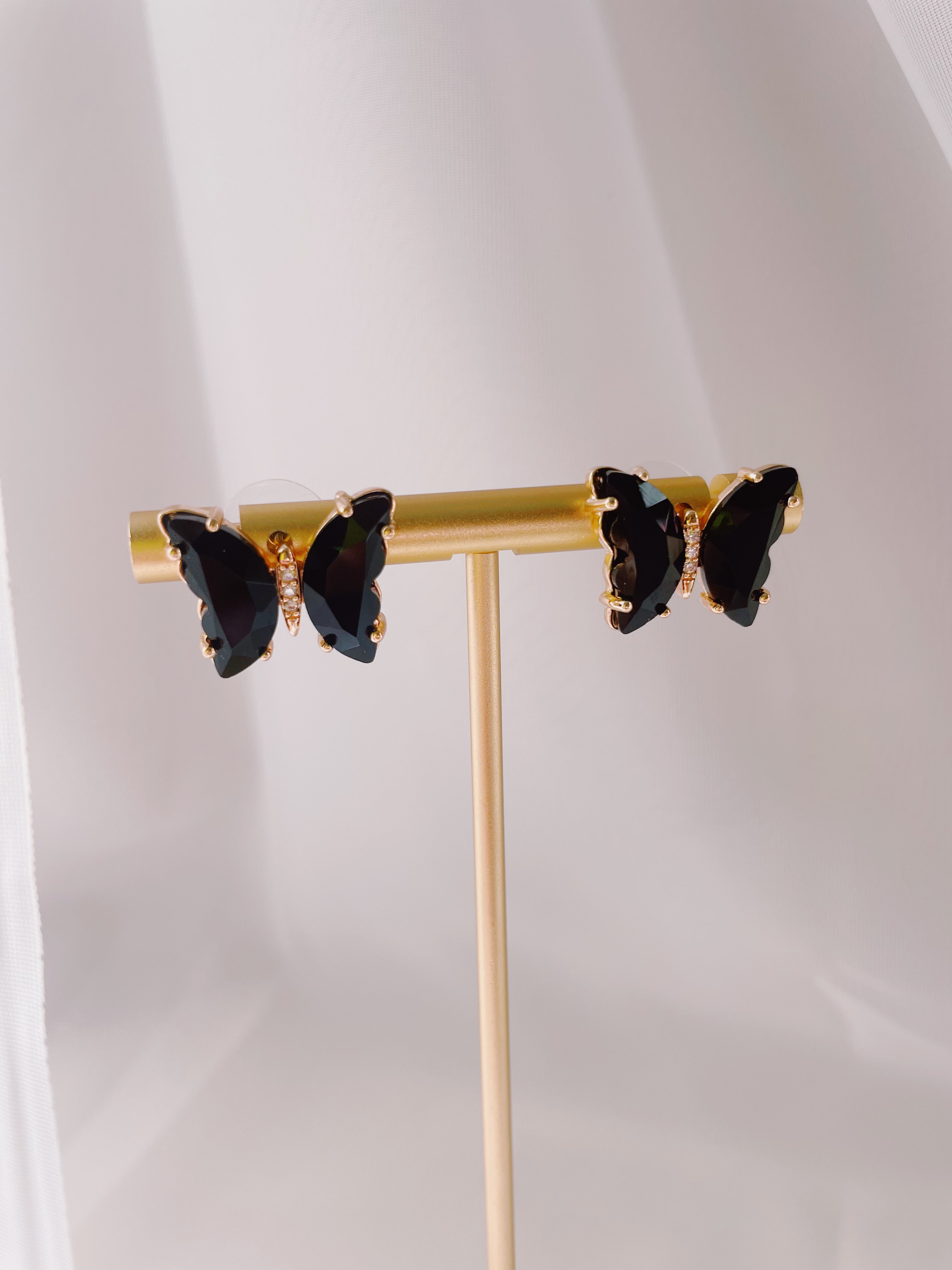 Jeweled Butterfly Studs - Black