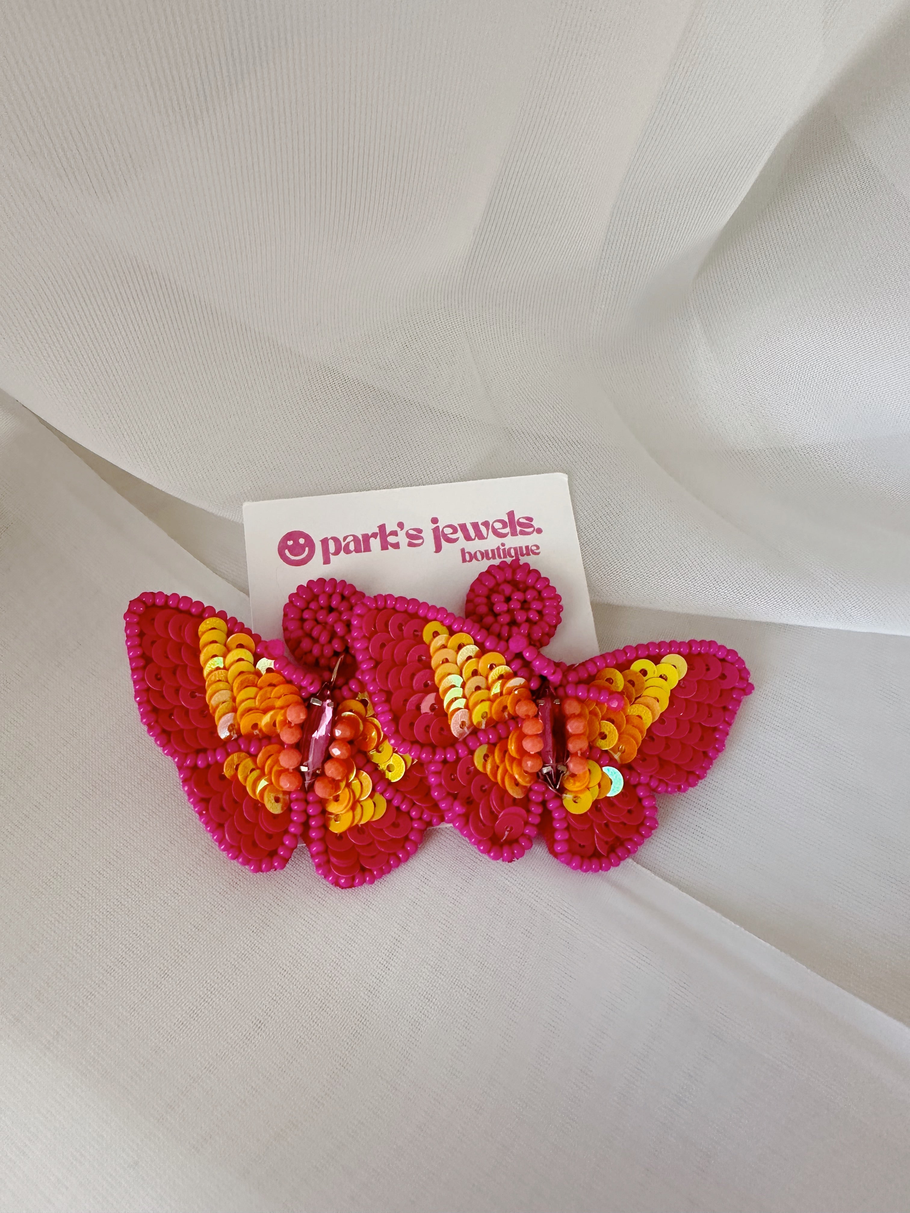 orange & pink butterfly earrings