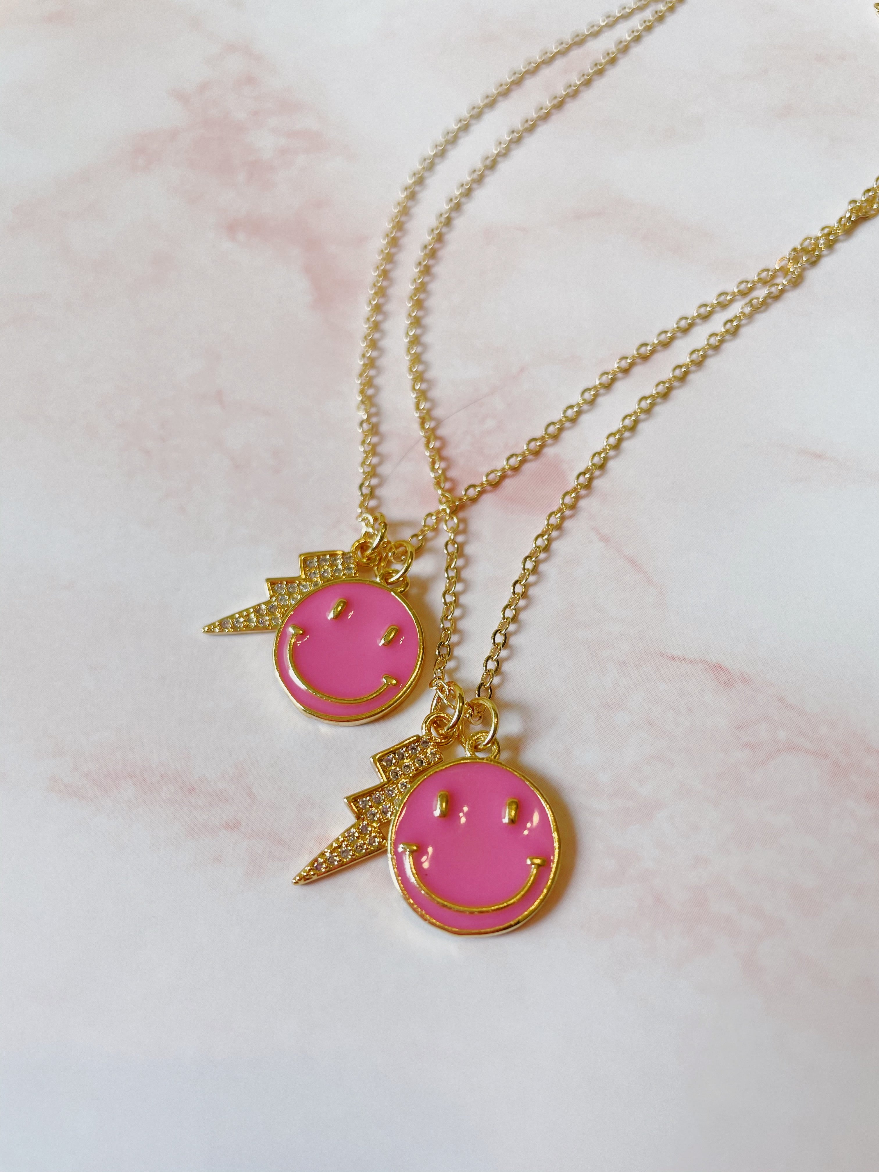 Pink Smile & Bolt Necklace