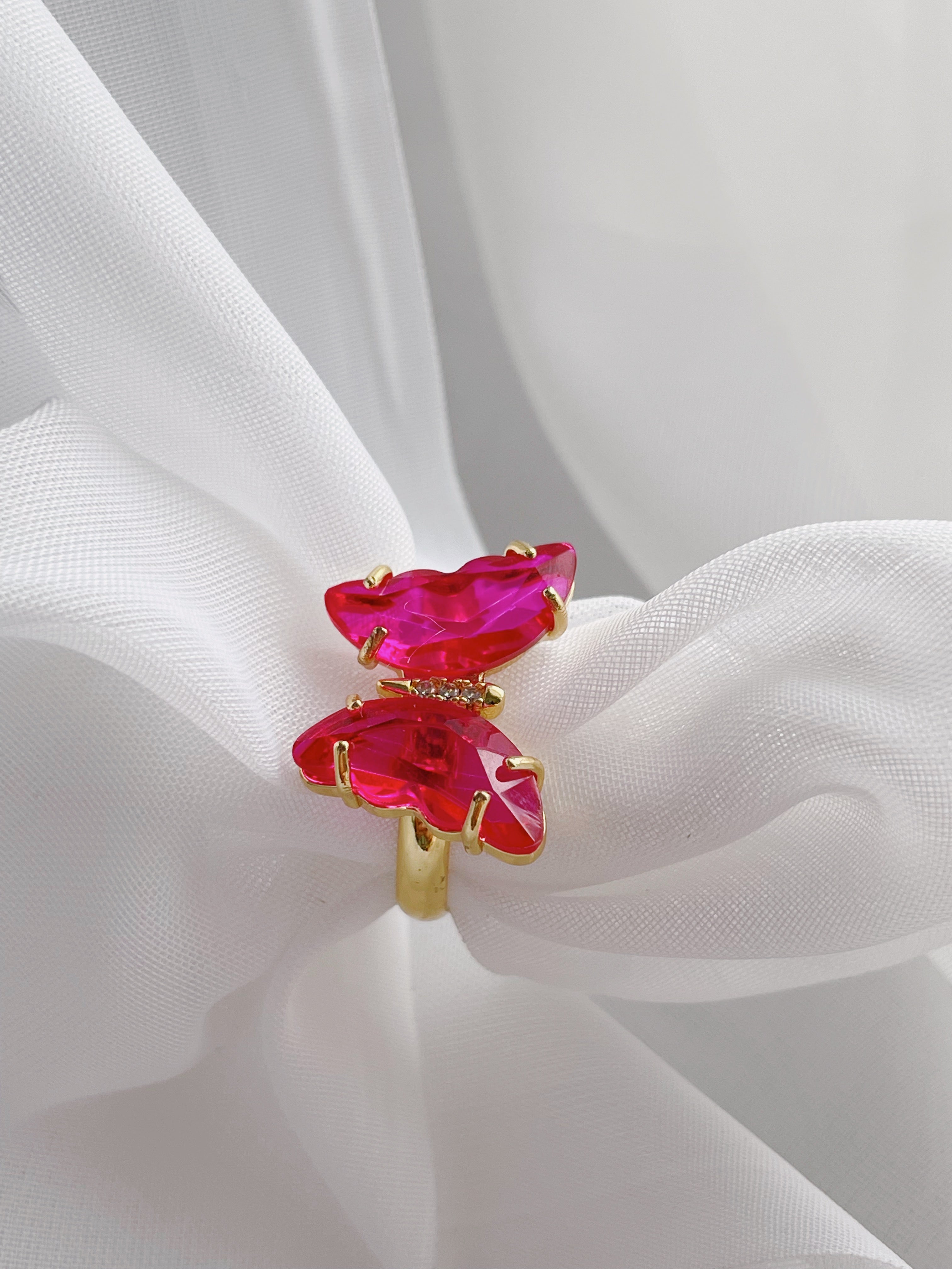 Hot pink butterfly ring