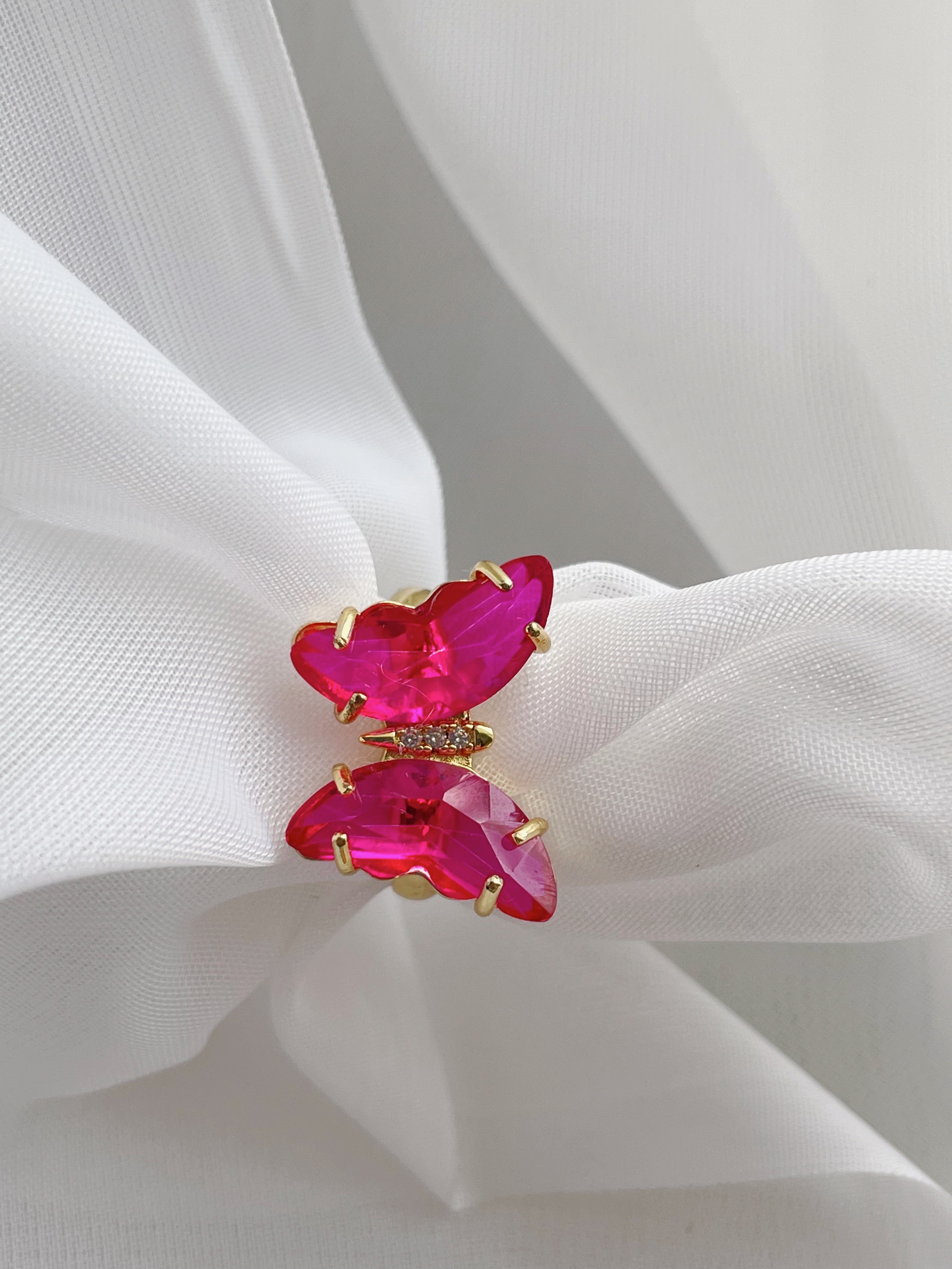 Hot pink butterfly ring