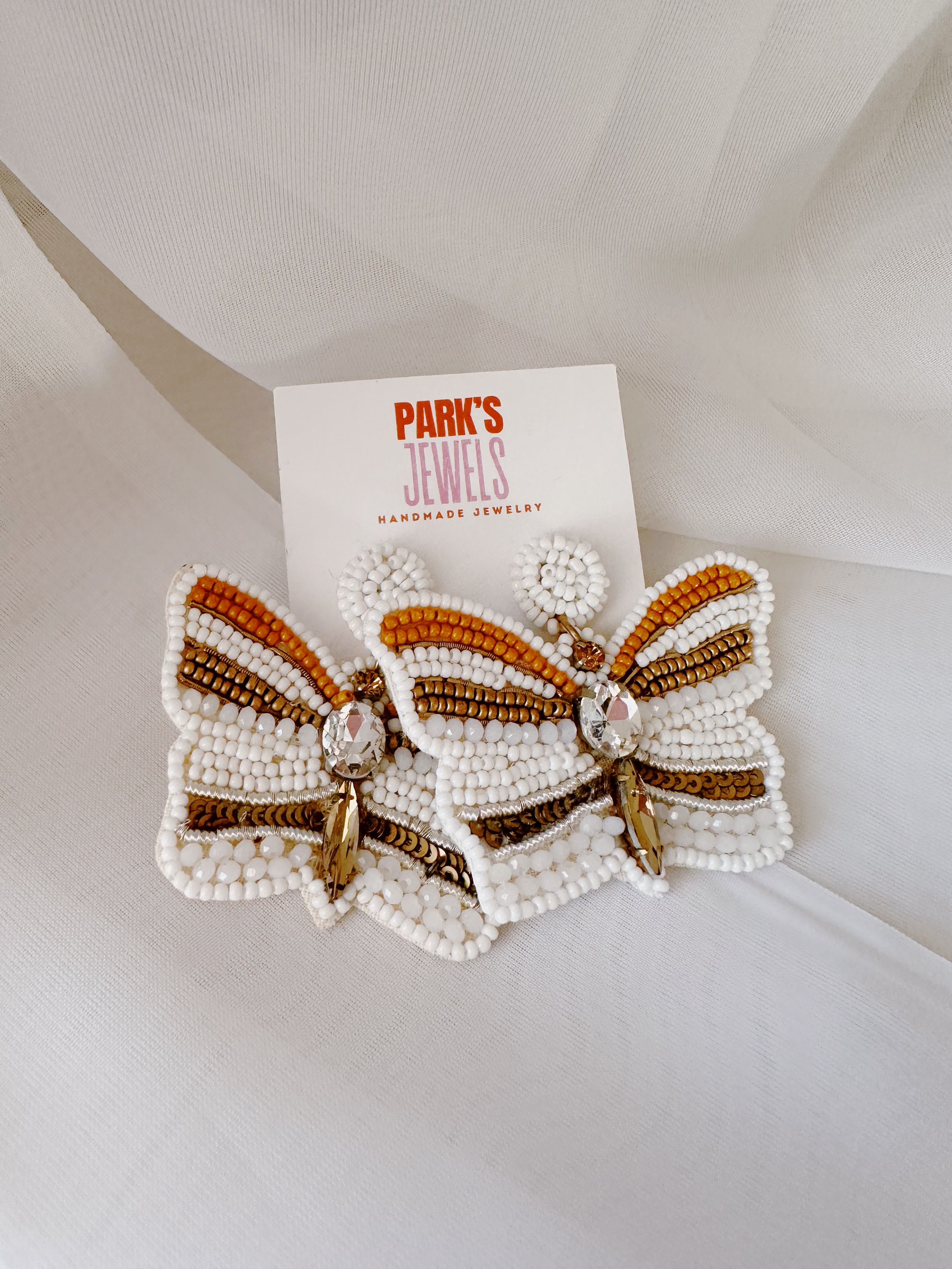 Golden White Butterfly Earrings