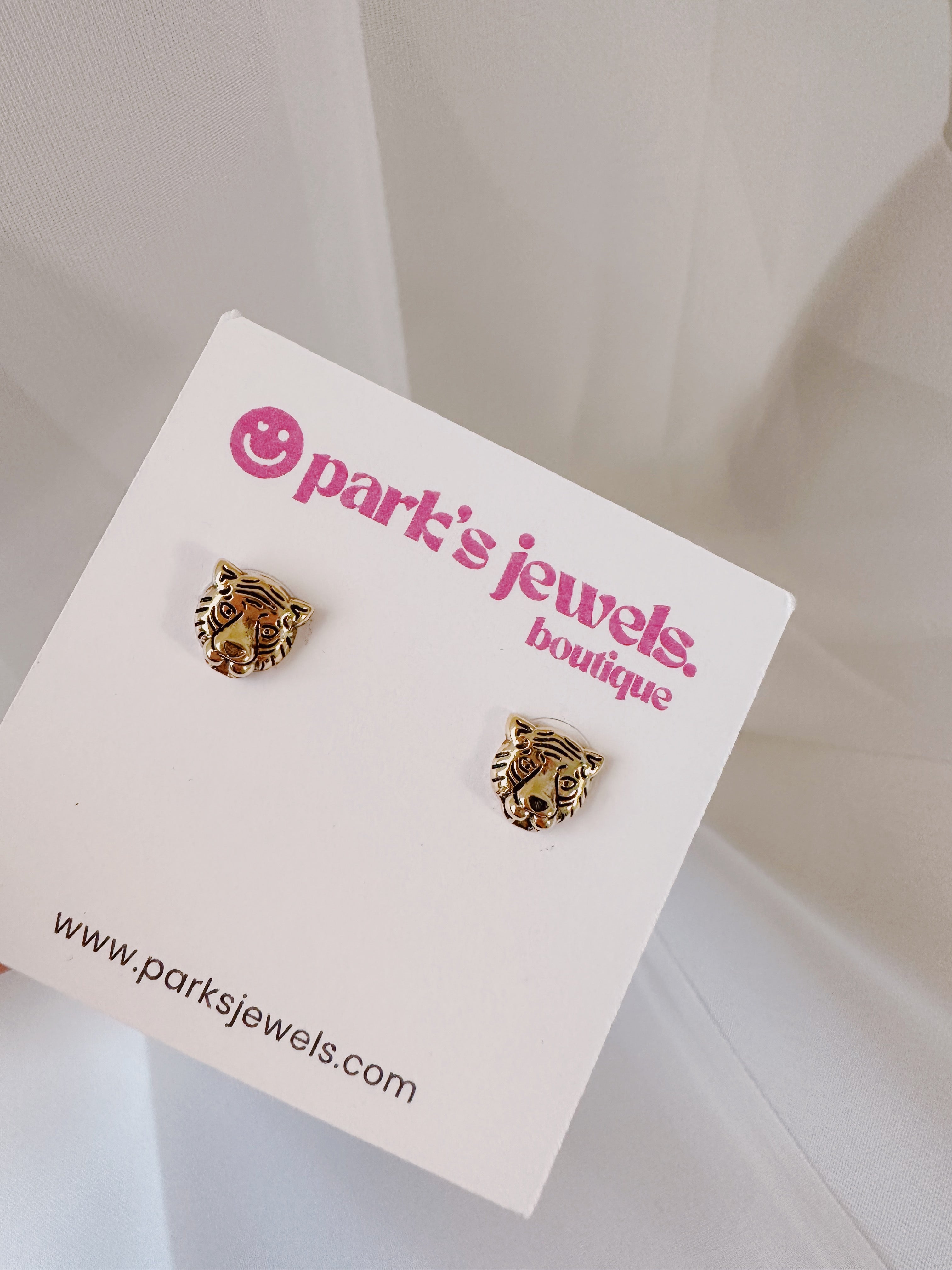 Gold Tiger Studs 14K Gold Dipped