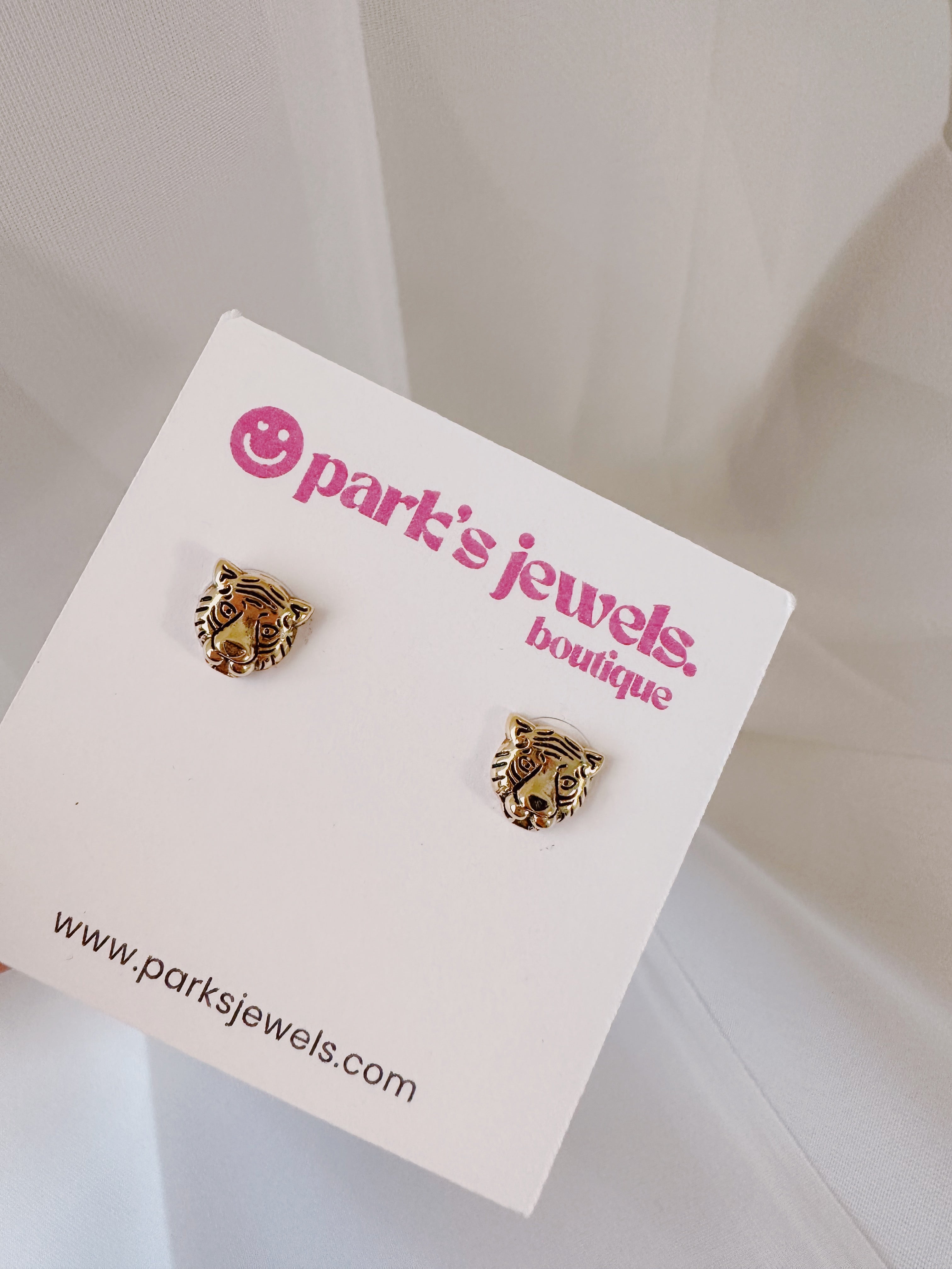 Gold Tiger Studs - 14K Gold Dipped