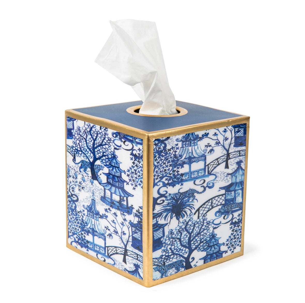 Garden Party Enameled Tissue Box Cover - Blue & White