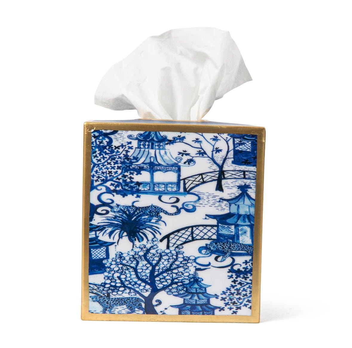 Garden Party Enameled Tissue Box Cover - Blue & White