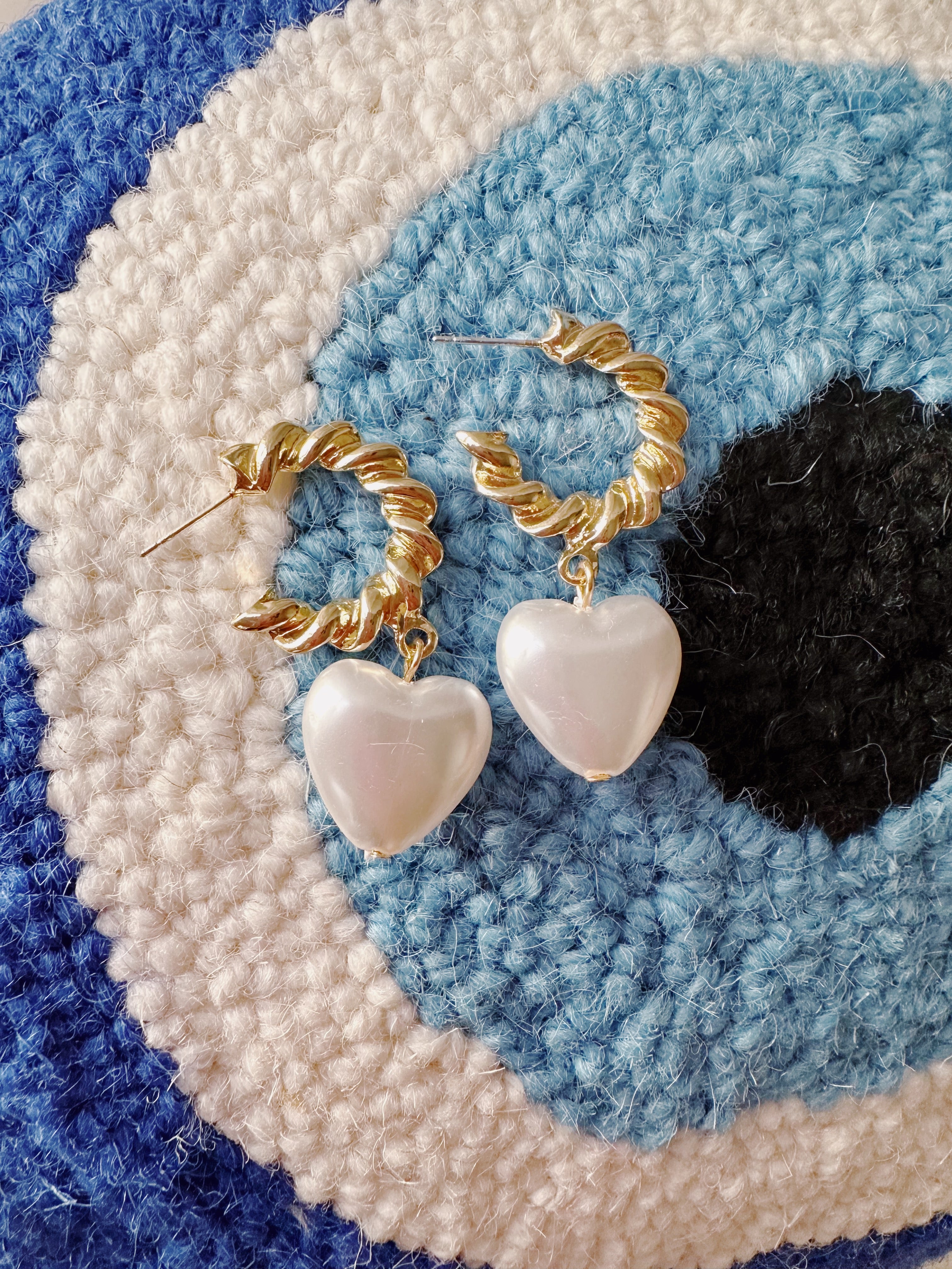 Heart Drop Earrings - Pearl
