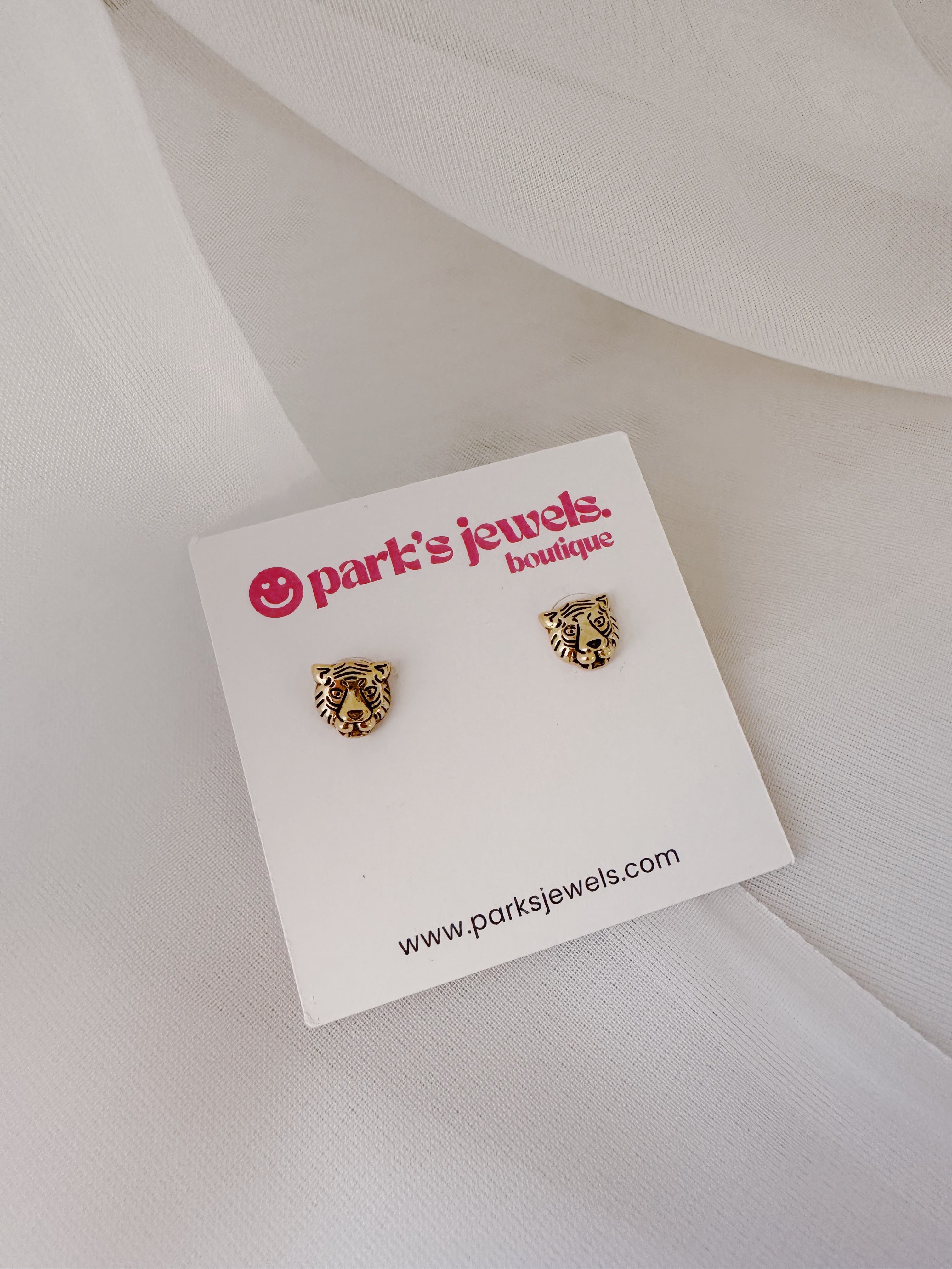 Gold Tiger Studs - 14K Gold Dipped
