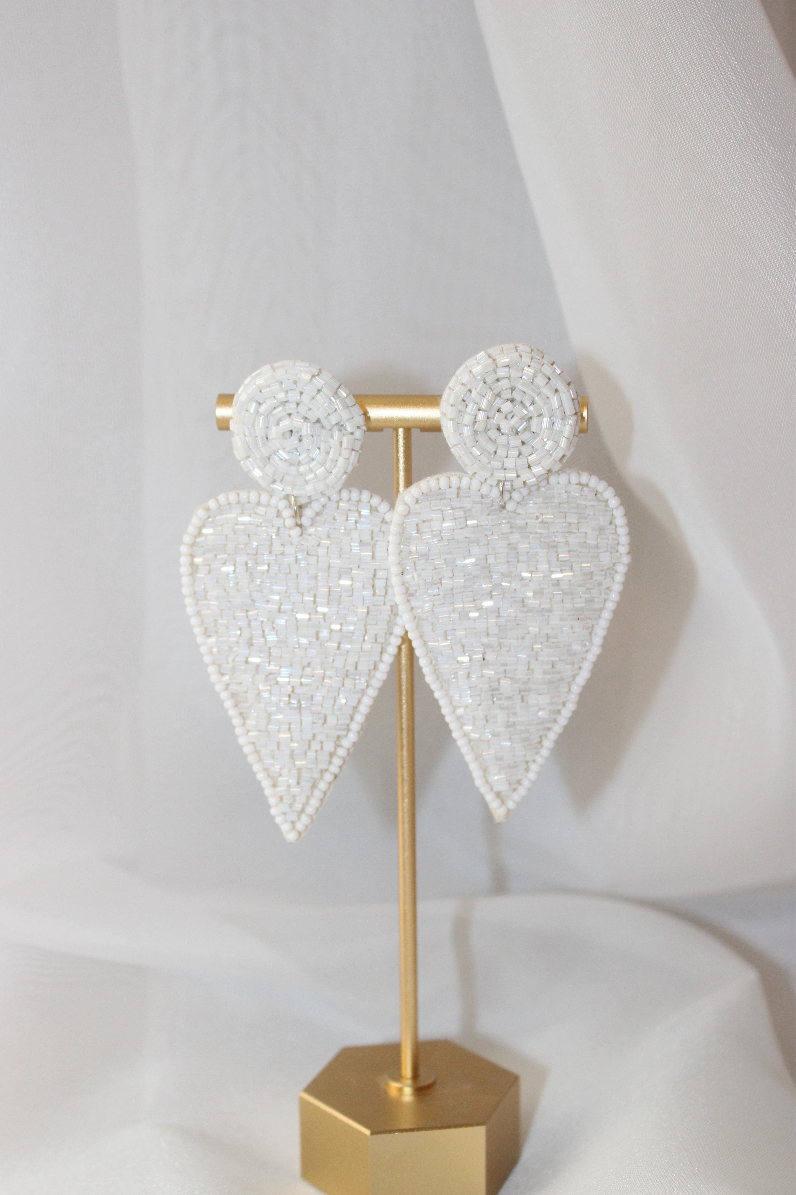 Beaded Heart Earrings - White