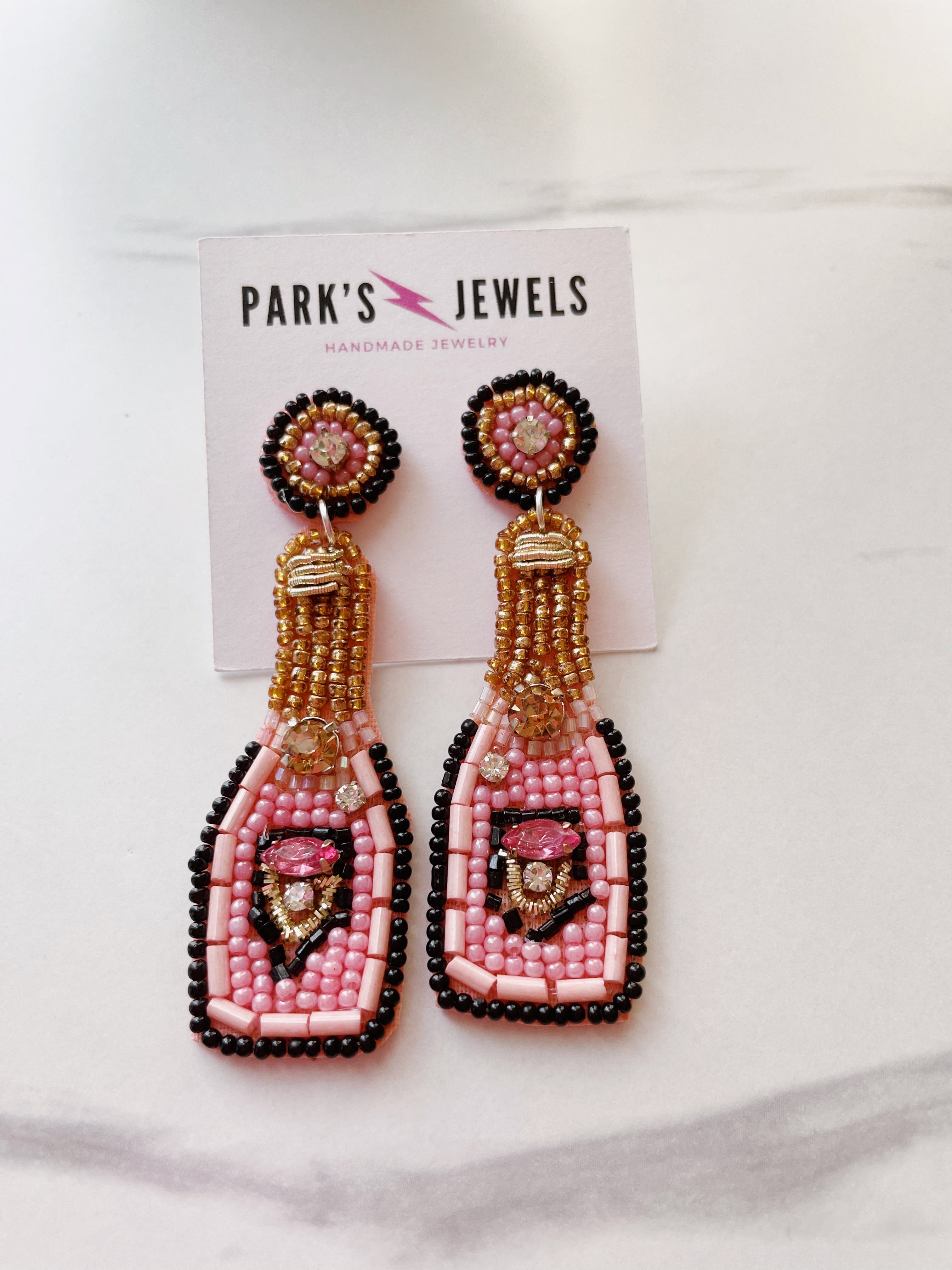 pink beaded bottle earrings